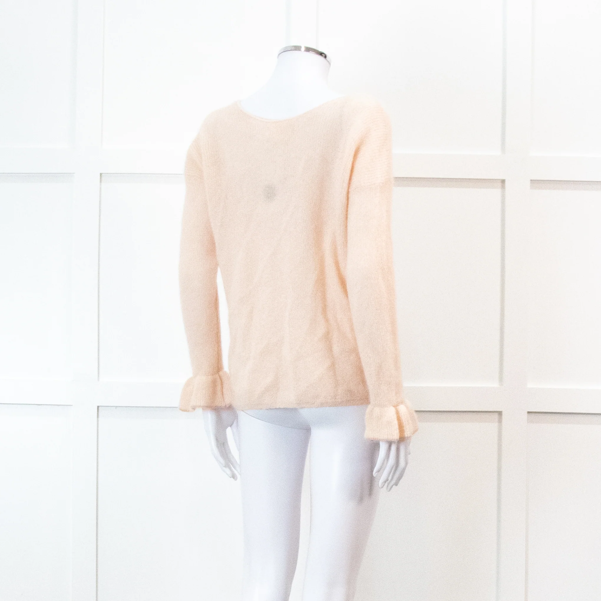 Sezane Pink V Neck Frill Sleeve Knit Jumper - Image 4