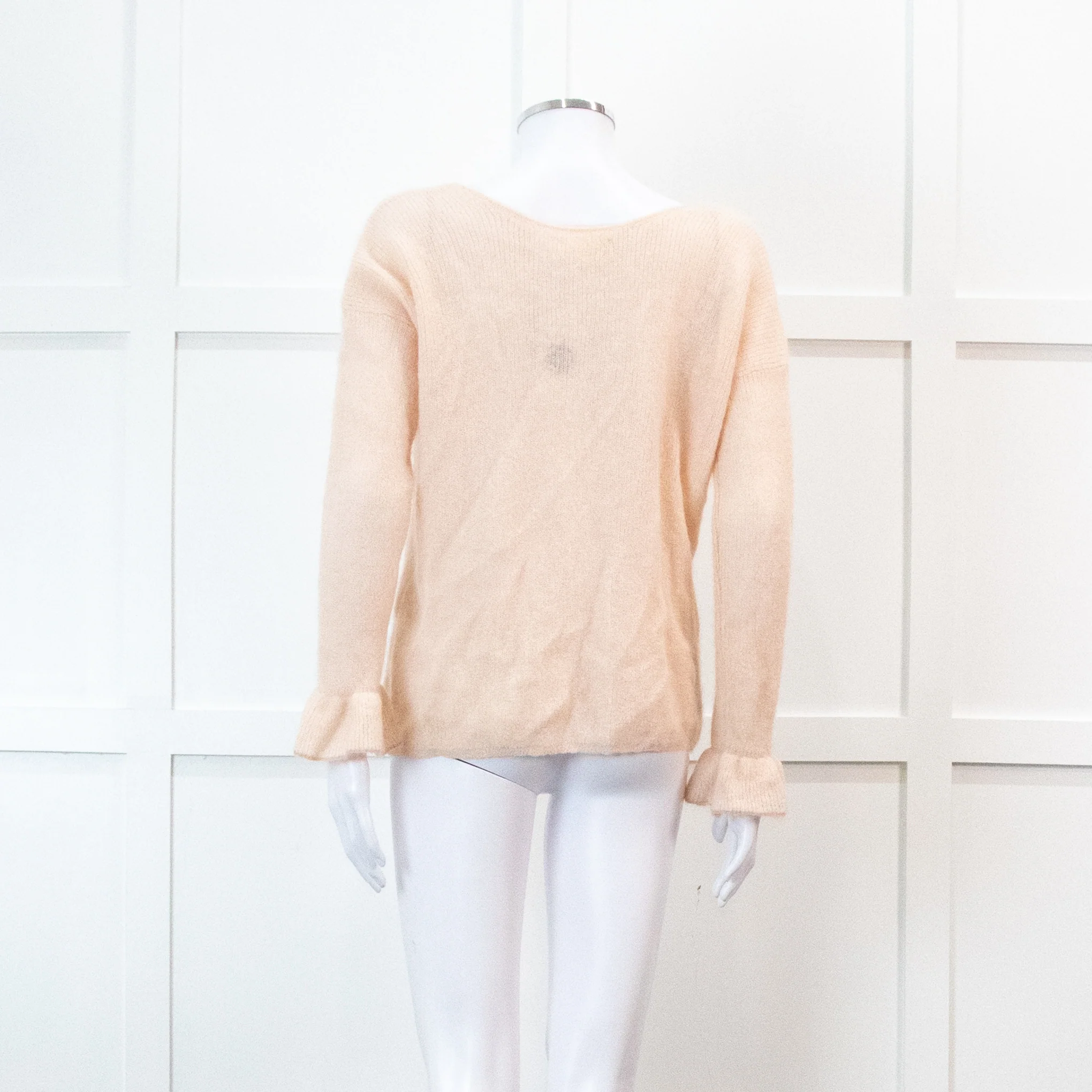 Sezane Pink V Neck Frill Sleeve Knit Jumper - Image 5