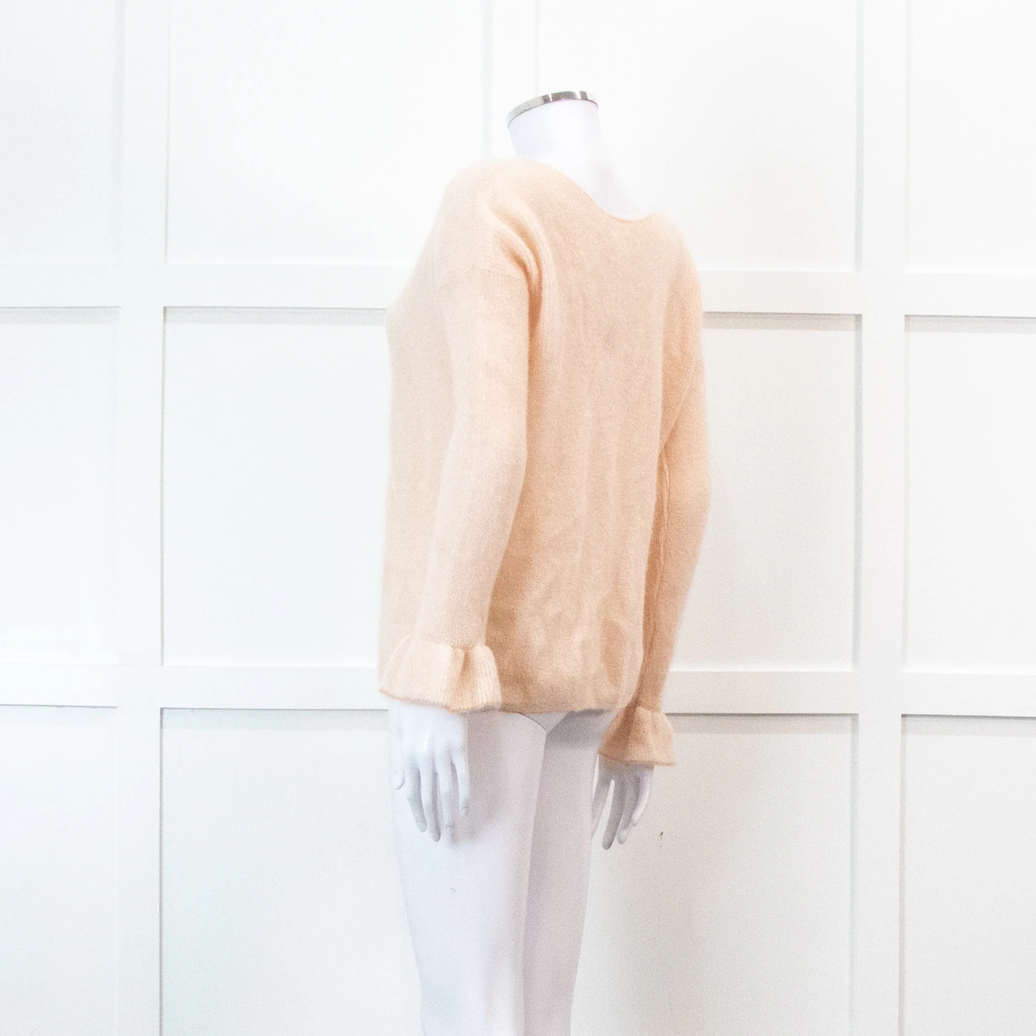 Sezane Pink V Neck Frill Sleeve Knit Jumper - Image 6