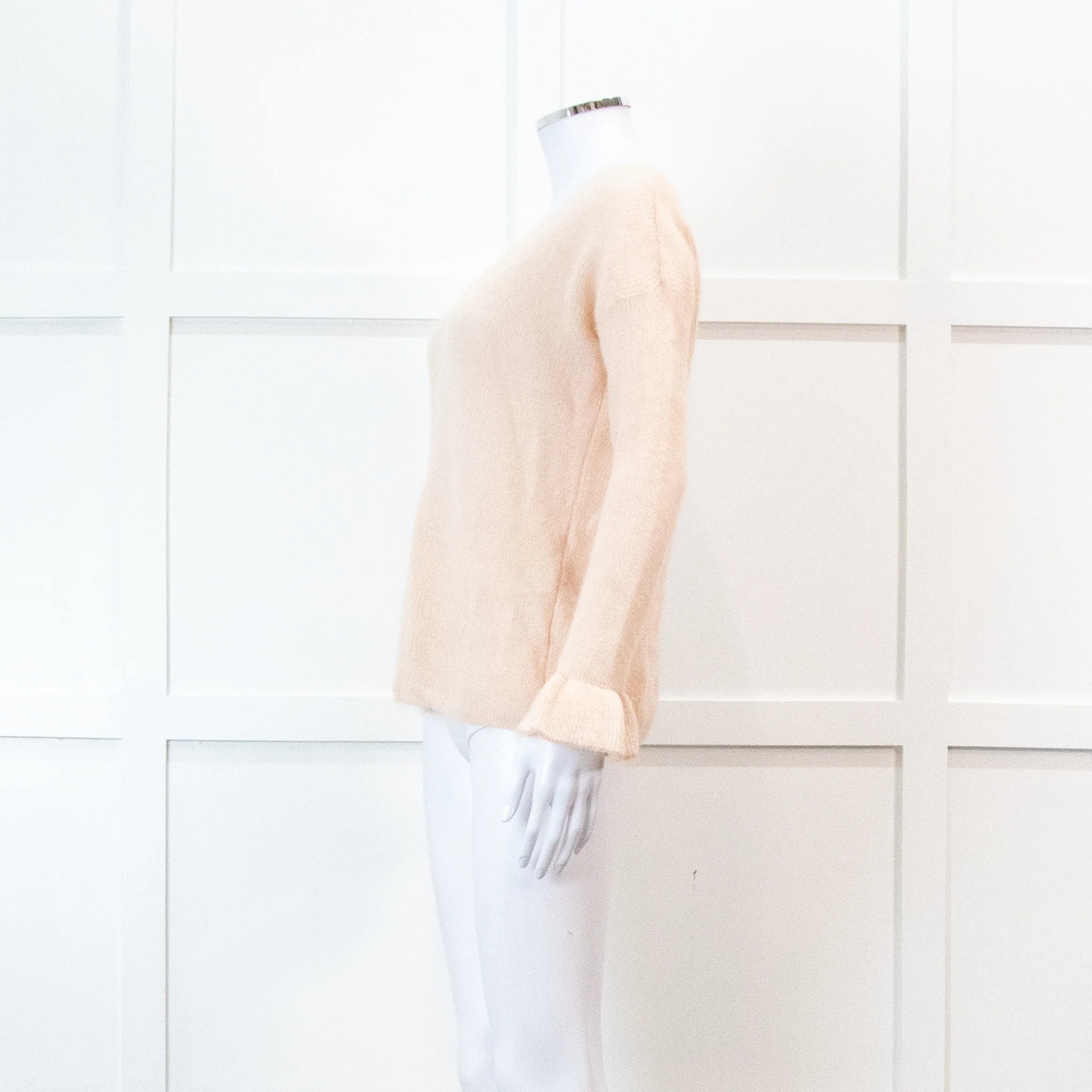 Sezane Pink V Neck Frill Sleeve Knit Jumper - Image 7