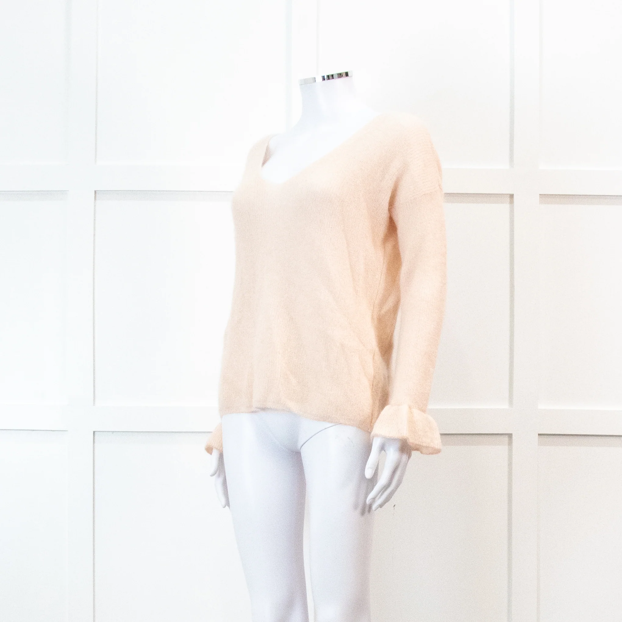 Sezane Pink V Neck Frill Sleeve Knit Jumper - Image 8
