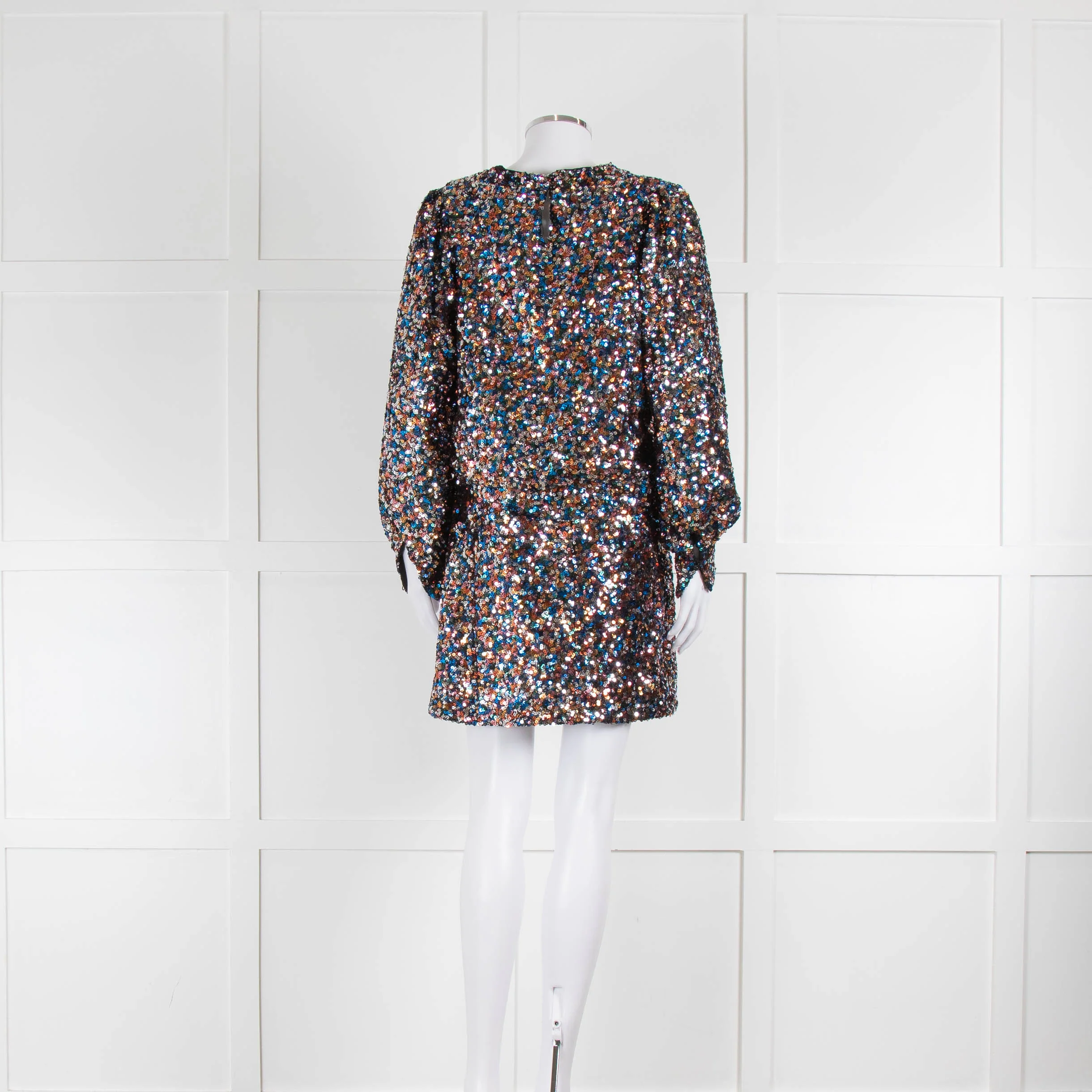 Sezane Silver Blue Copper Sequin Wrap Mini Skirt With Top - Image 5