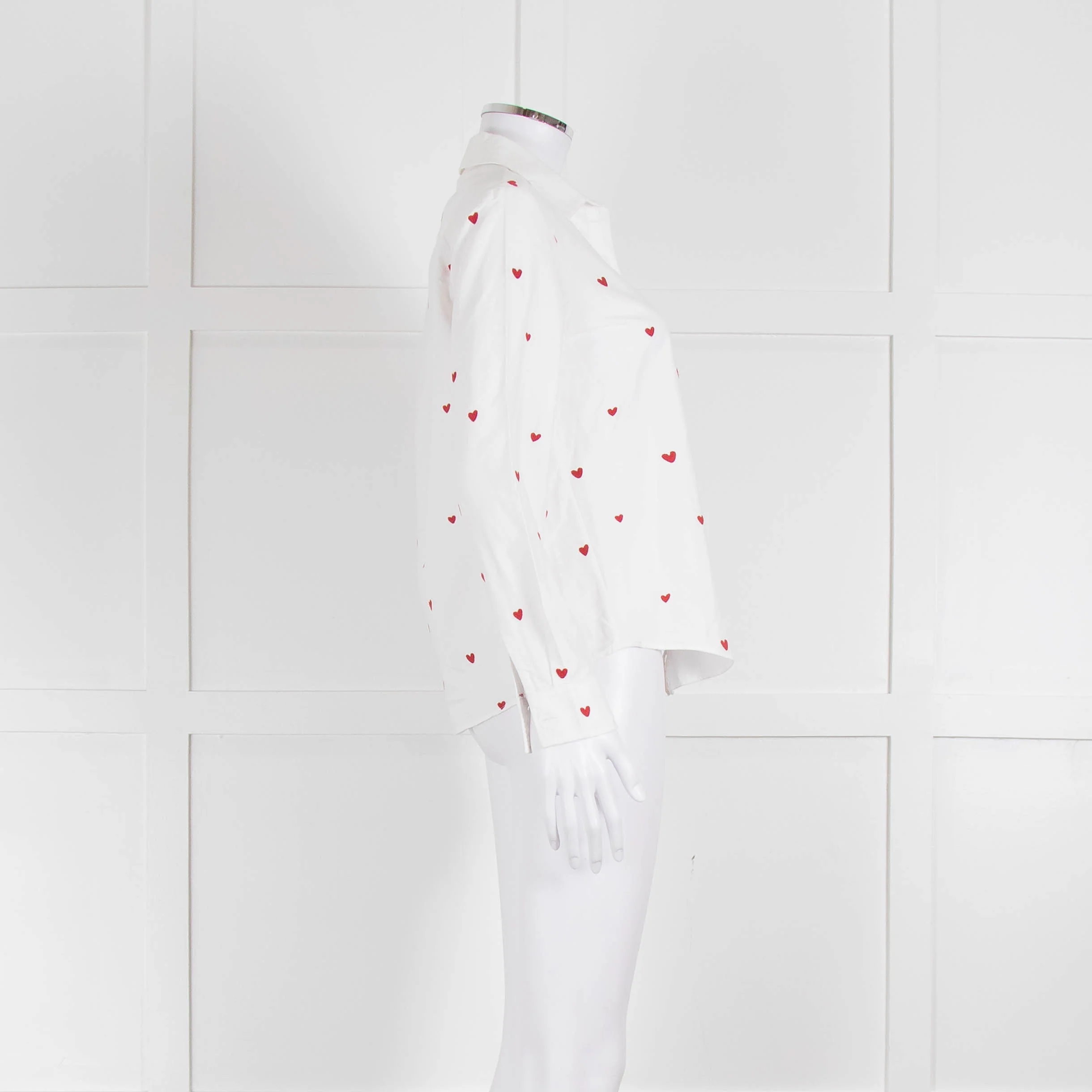 Sezane White Red Embroidery Heart Cotton Shirt - Image 3