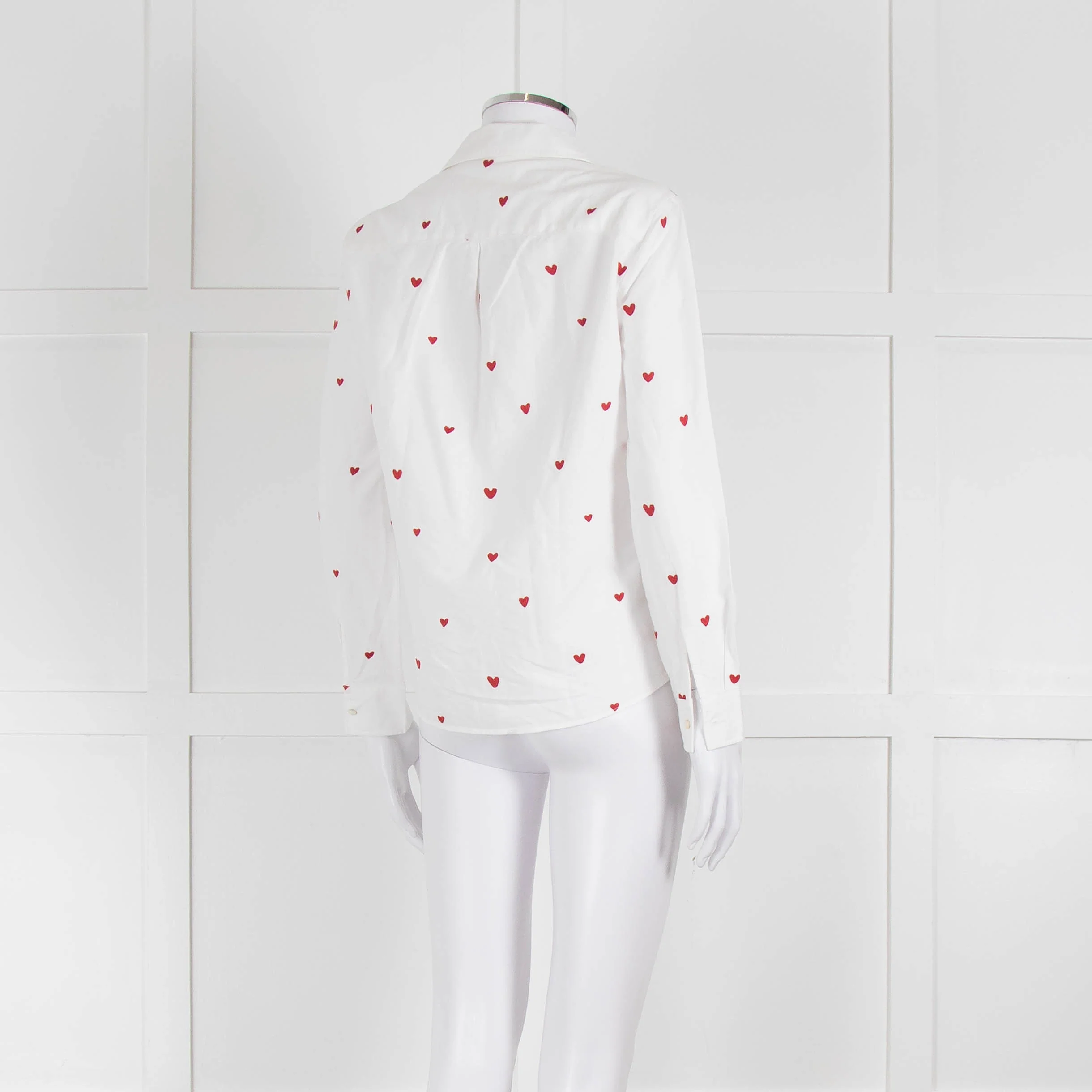 Sezane White Red Embroidery Heart Cotton Shirt - Image 4