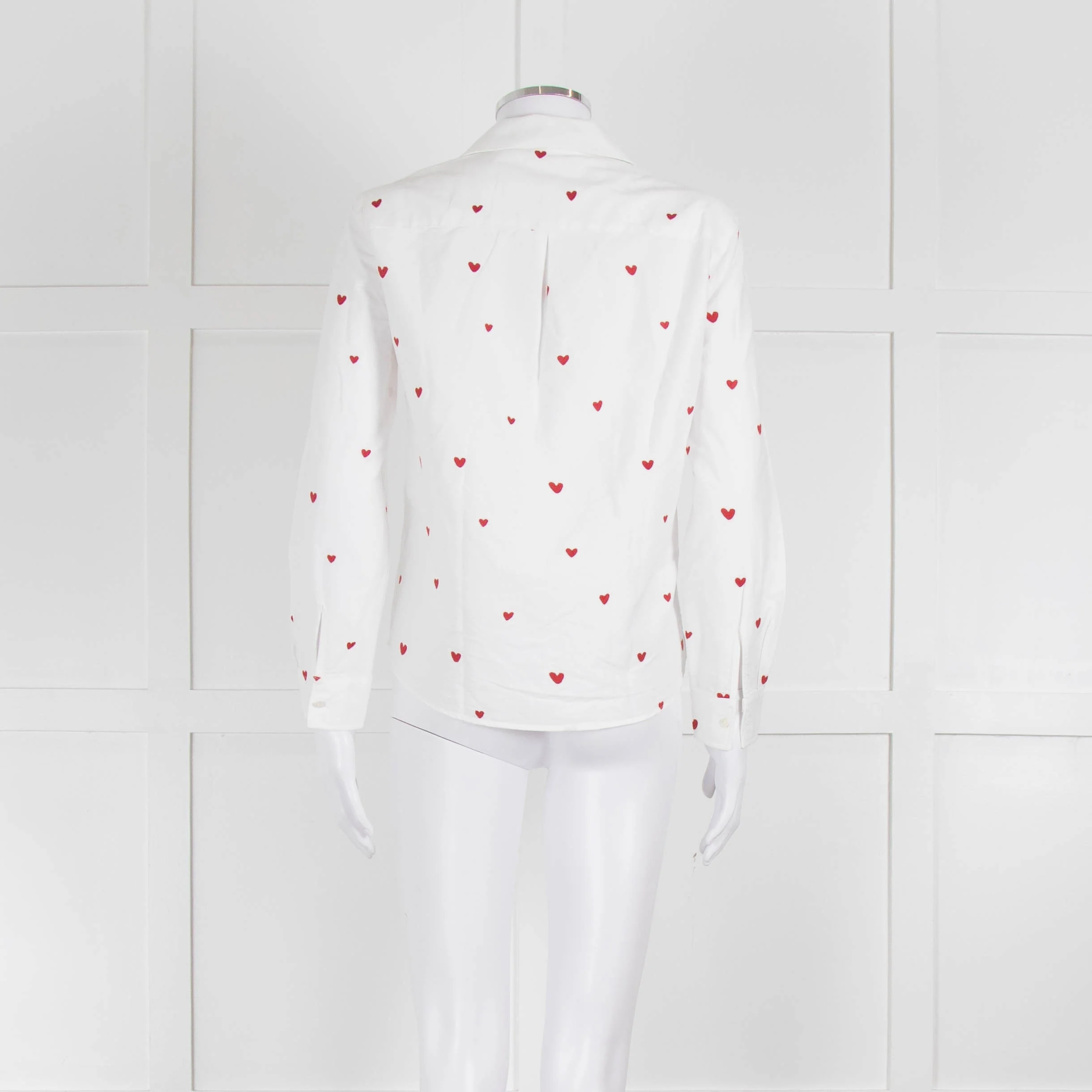 Sezane White Red Embroidery Heart Cotton Shirt - Image 5