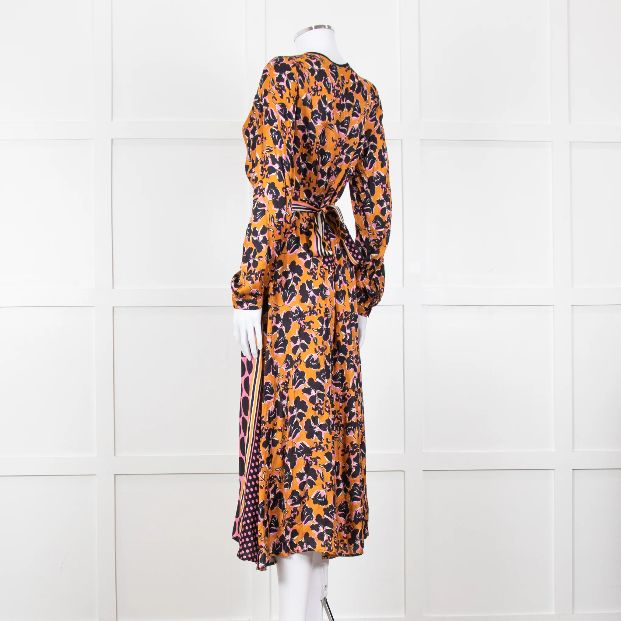 SFIZIO cramel Black Pink Multi Print V-Necked Dress - Image 4