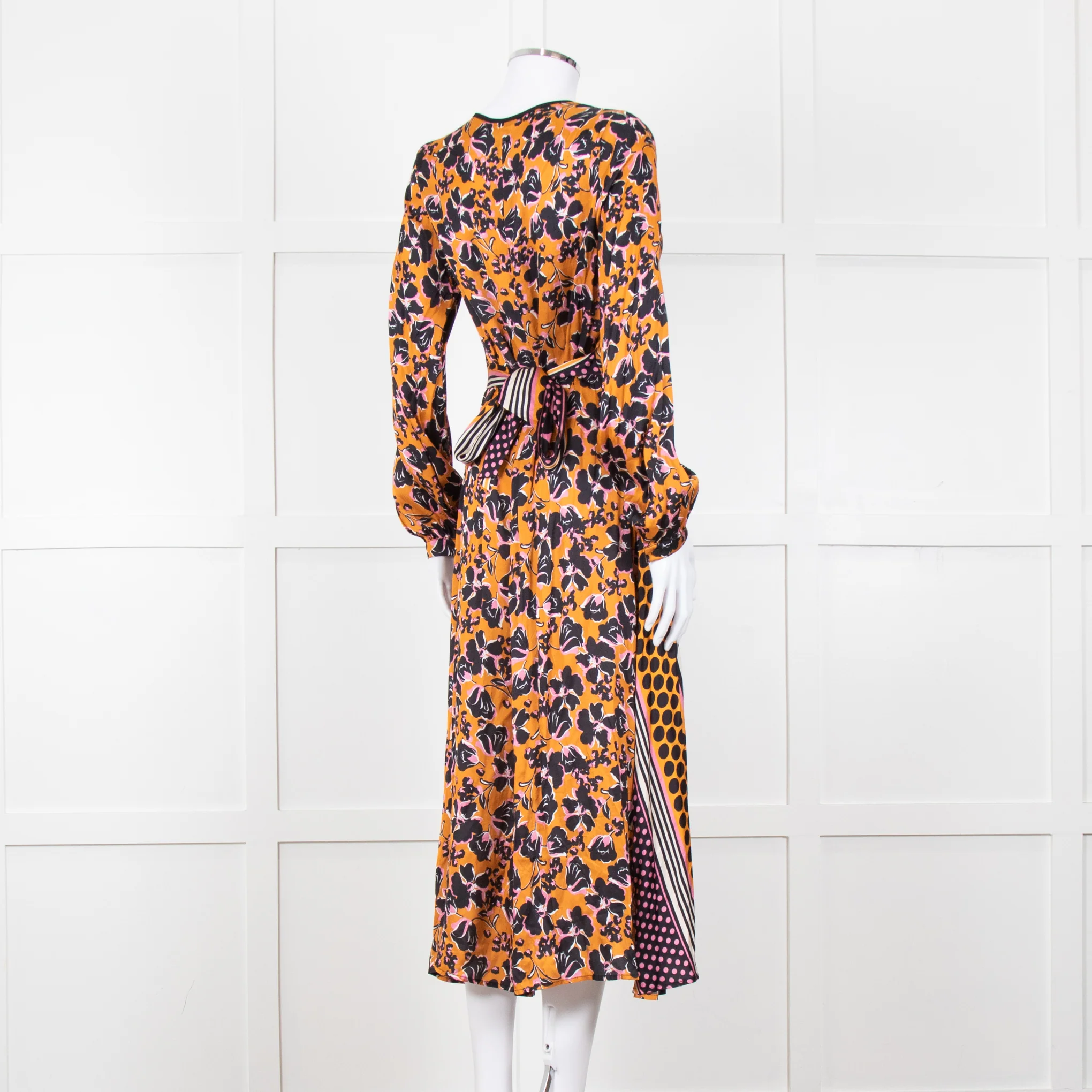SFIZIO cramel Black Pink Multi Print V-Necked Dress - Image 6