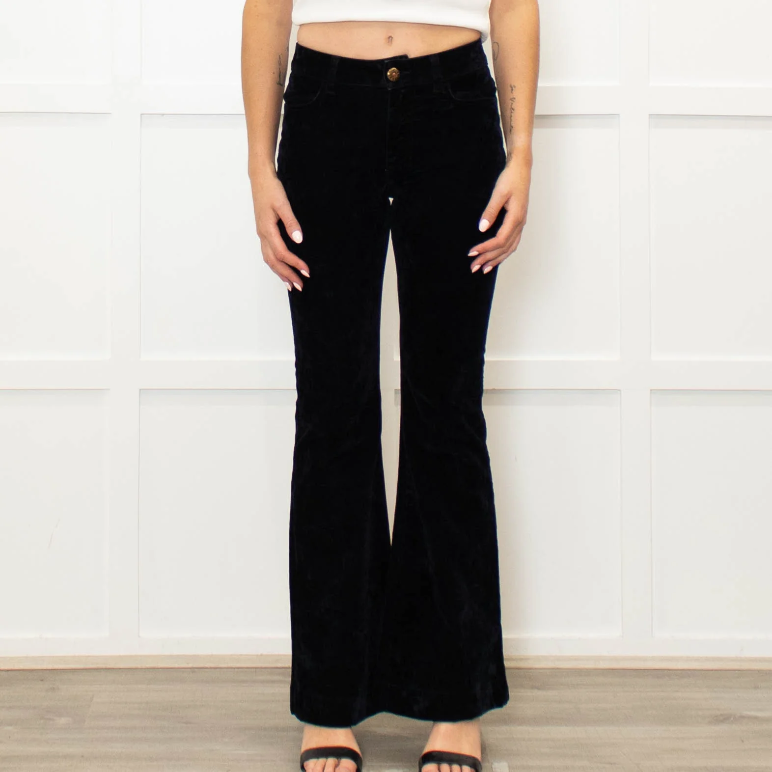 Shaft Black Velvet Flared Trousers - Image 2
