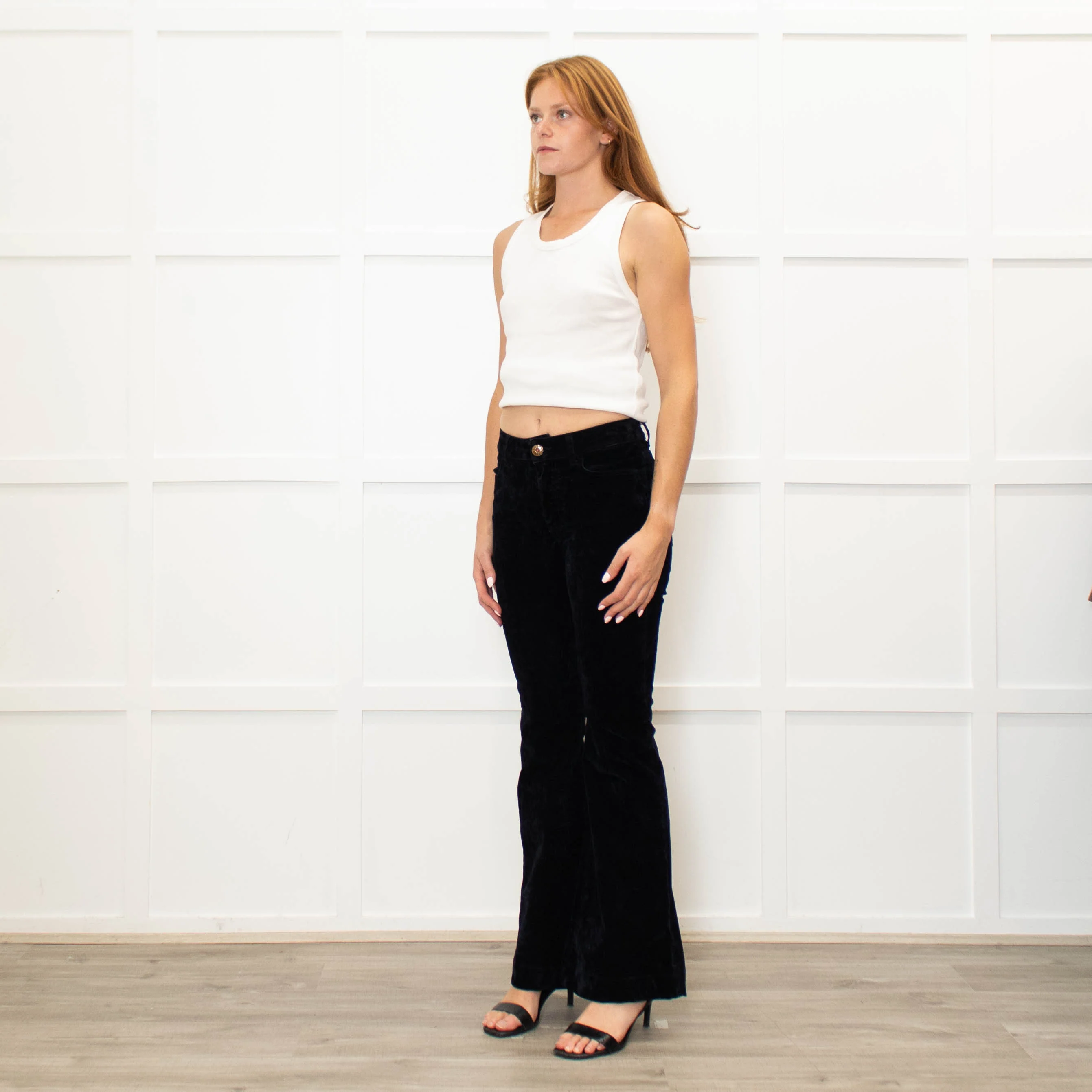 Shaft Black Velvet Flared Trousers - Image 3