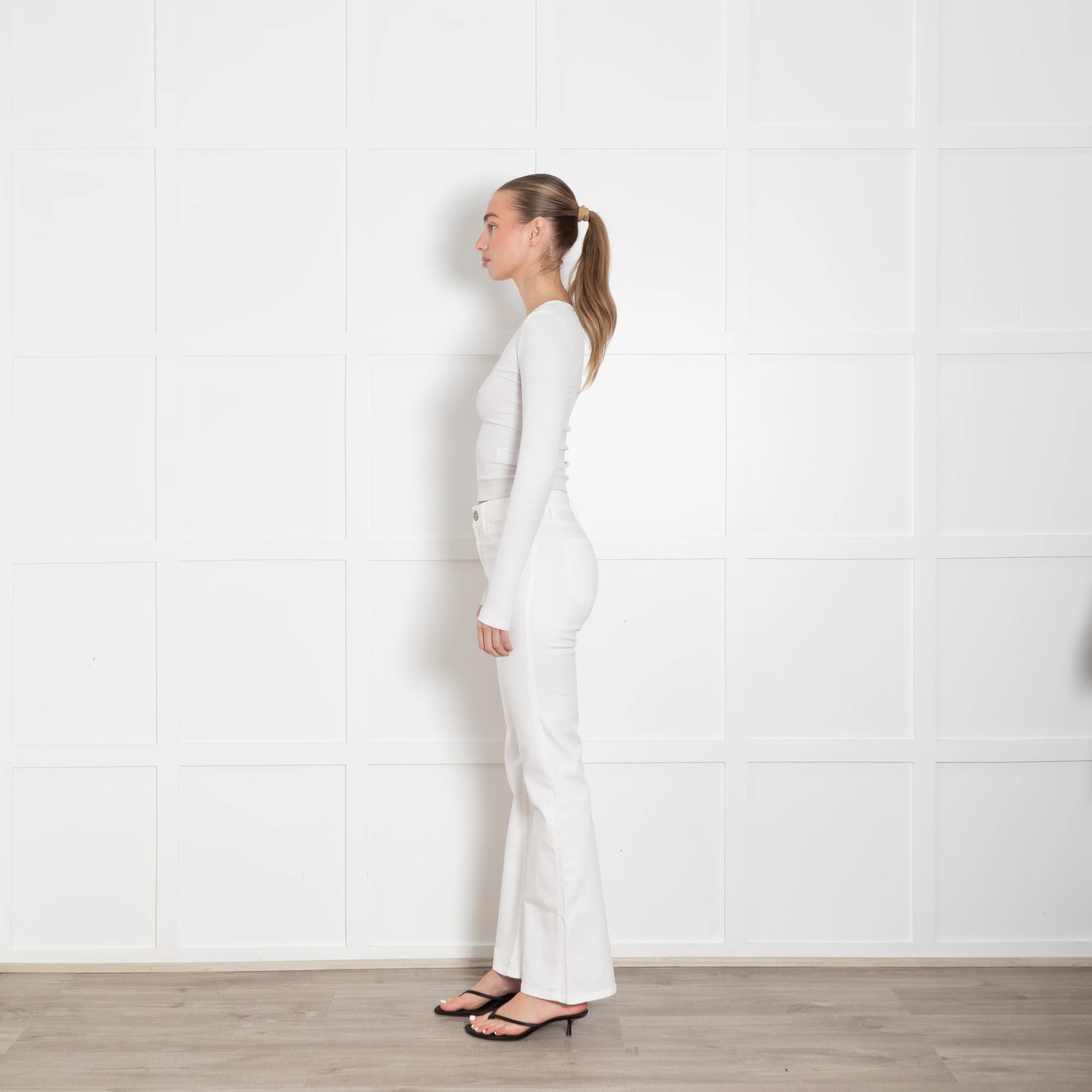 Shaft White Denim Flared Trousers - Image 4
