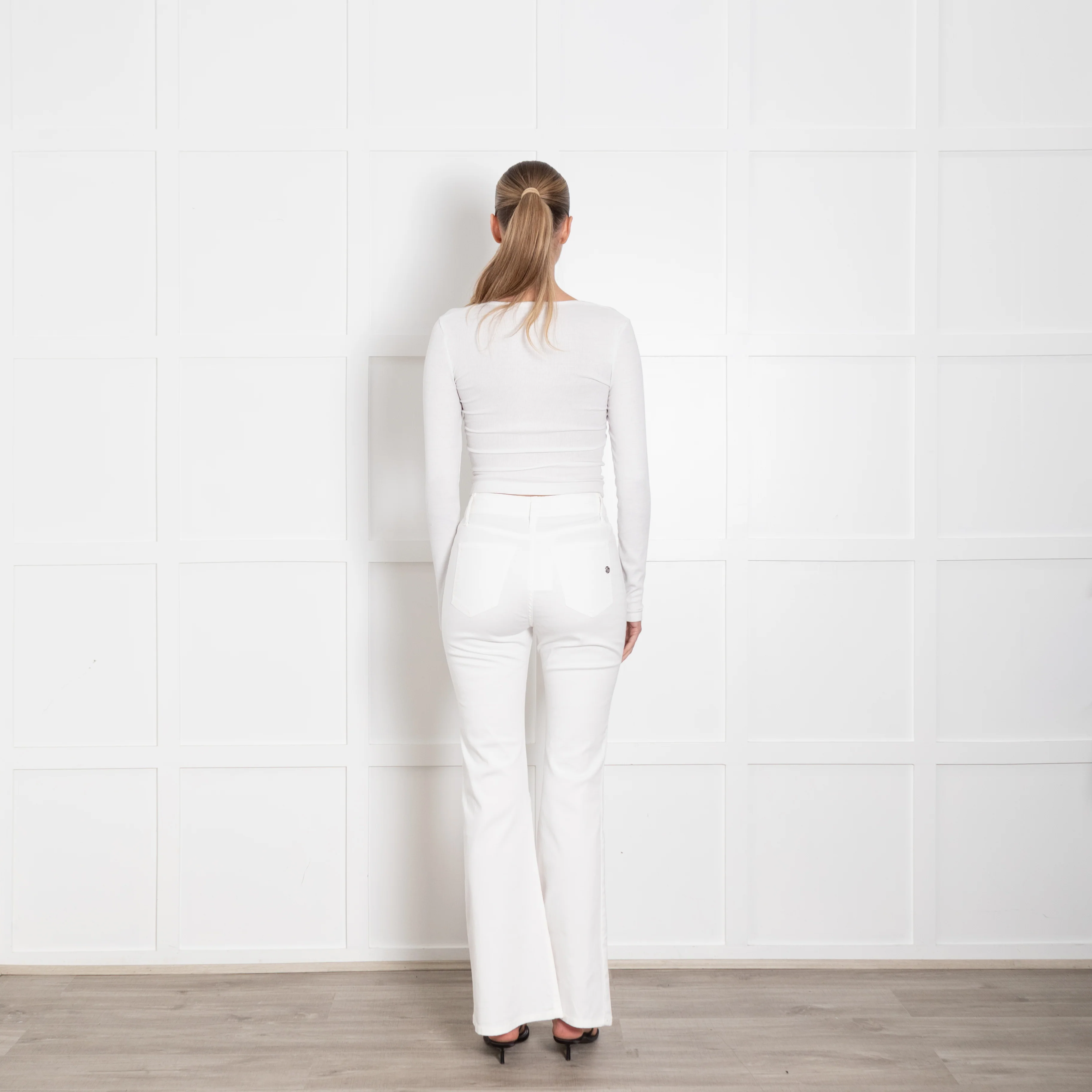 Shaft White Denim Flared Trousers - Image 5