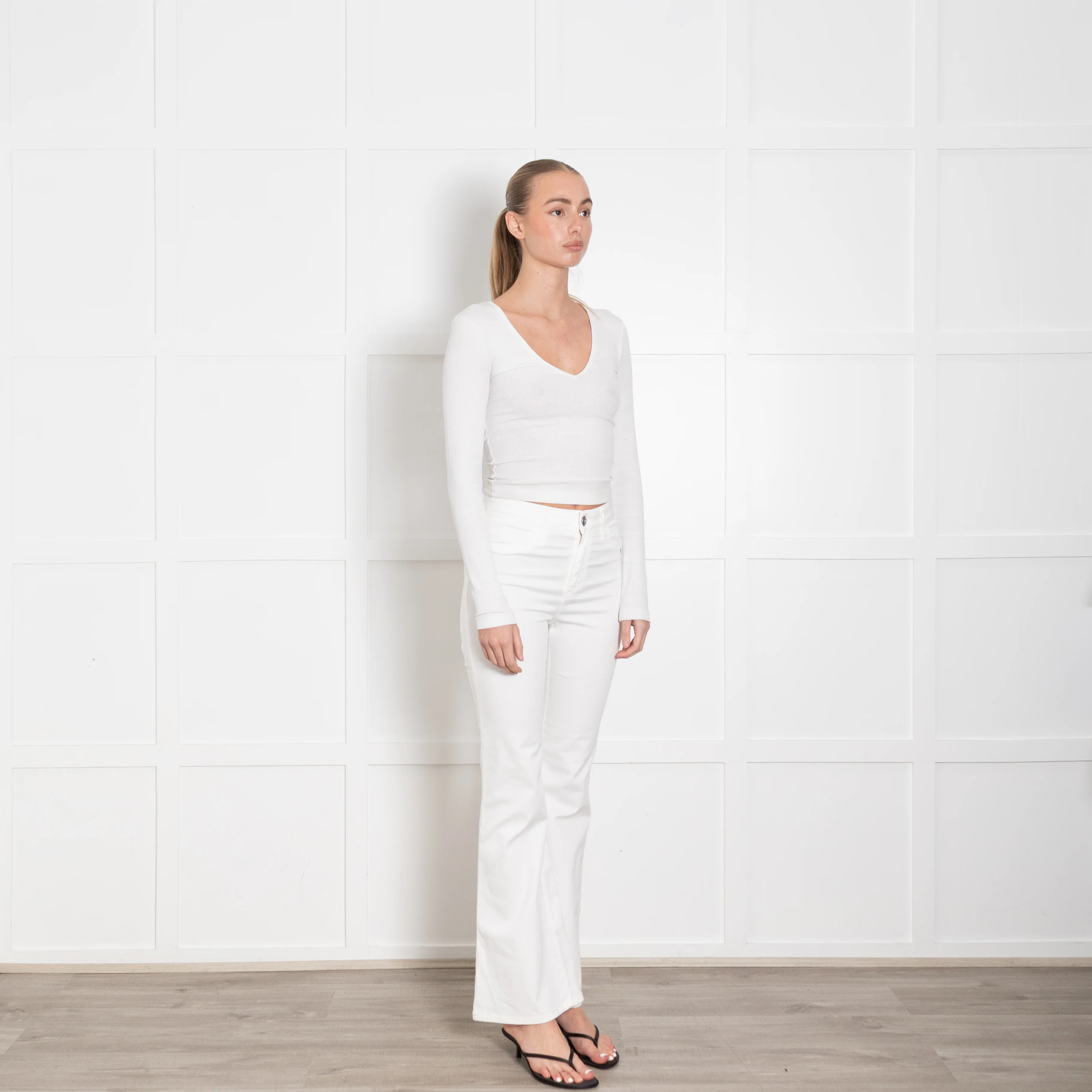 Shaft White Denim Flared Trousers - Image 7