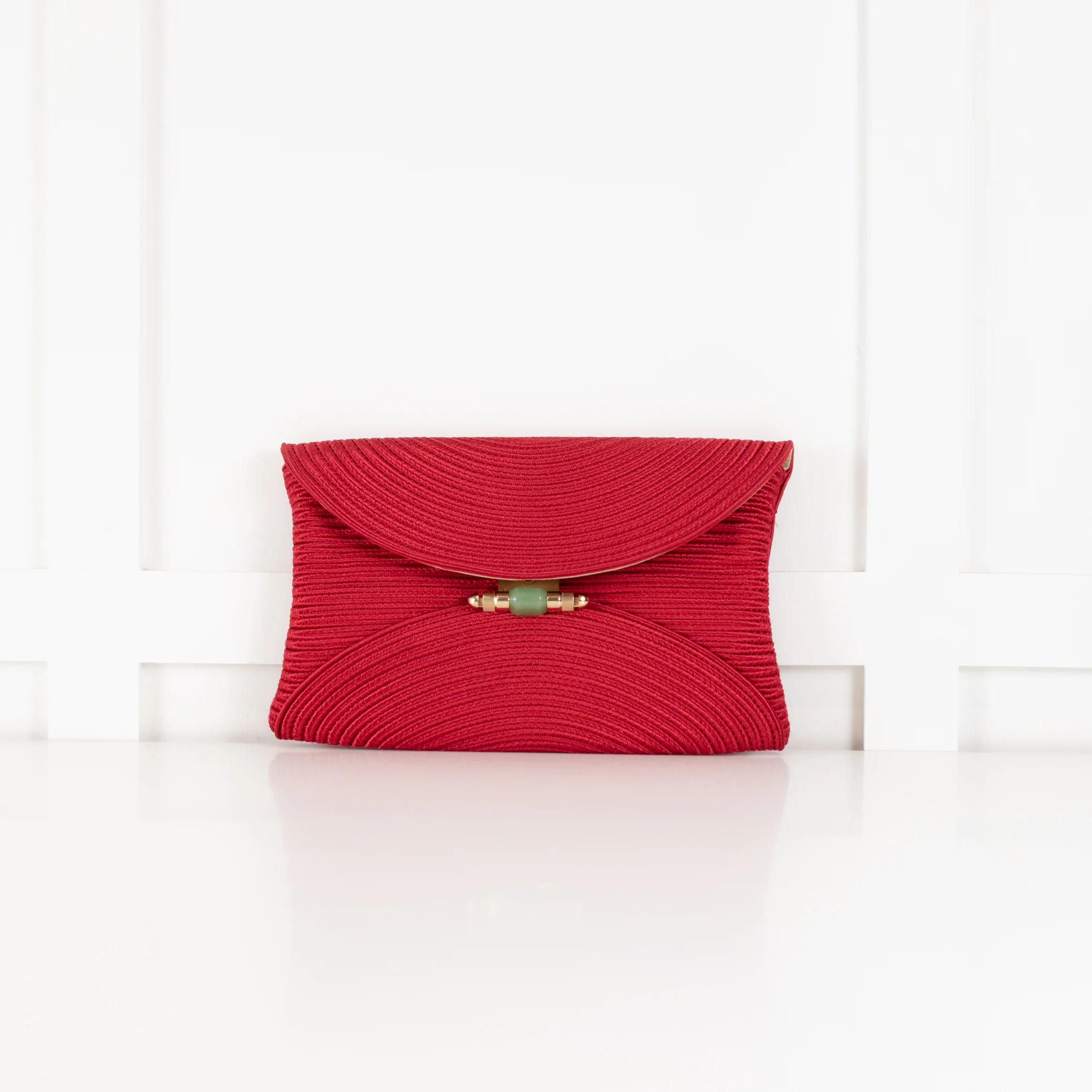 Shanghai Tang Red Braided Gold Chain Clutch