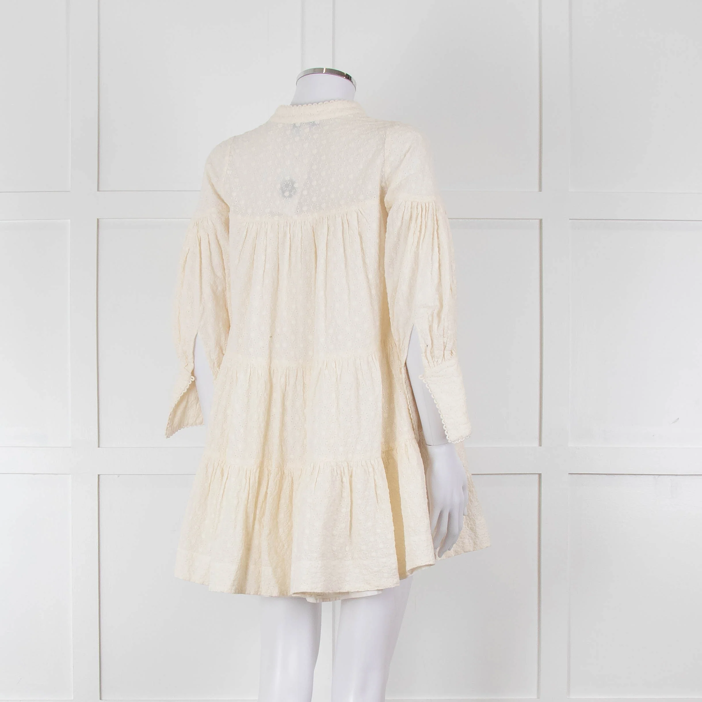 Shona Joy Cream Broderie Tiered Mini Dress - Image 4