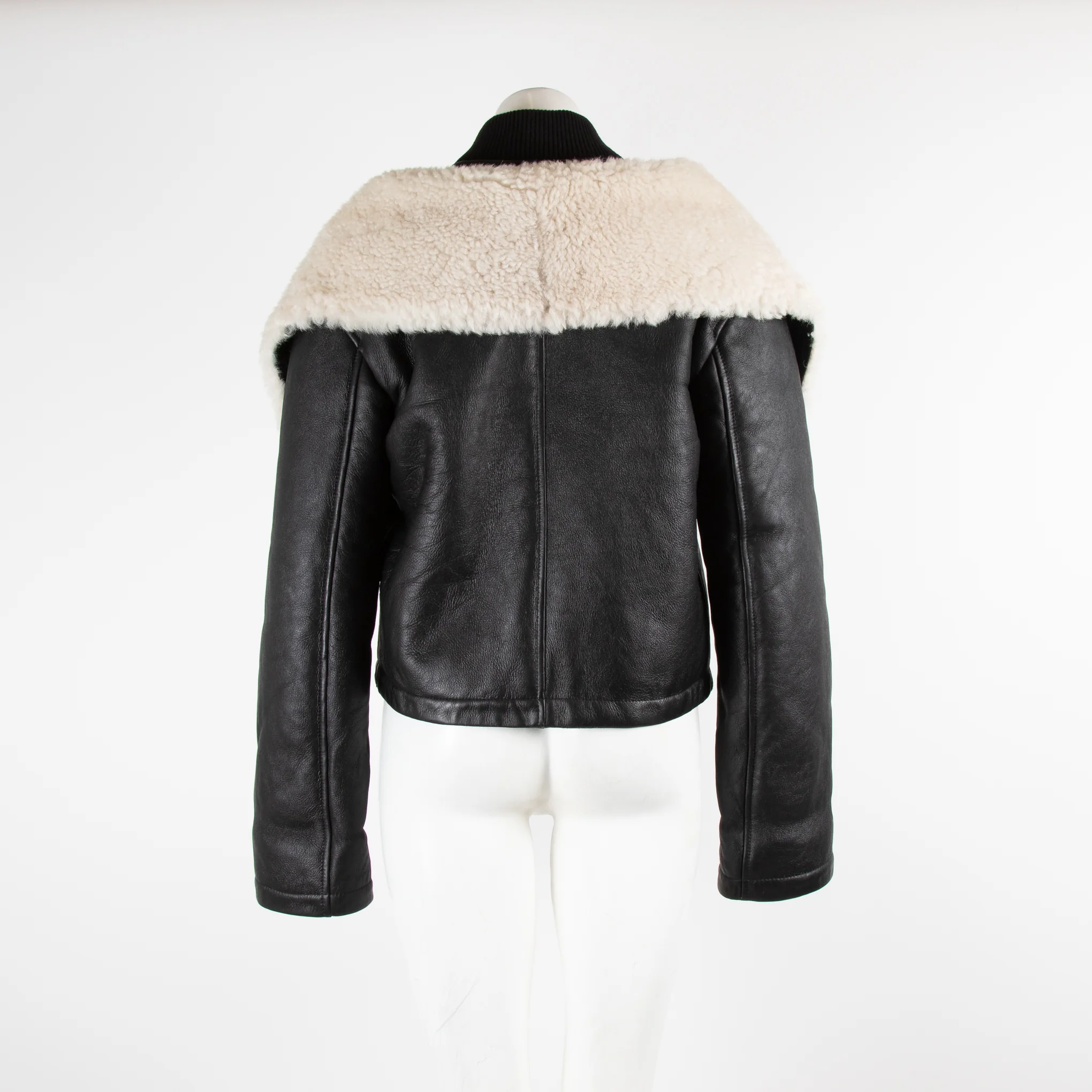 Shoreditch Ski Club Black Leather Jacket with Cream Shearling - Image 3