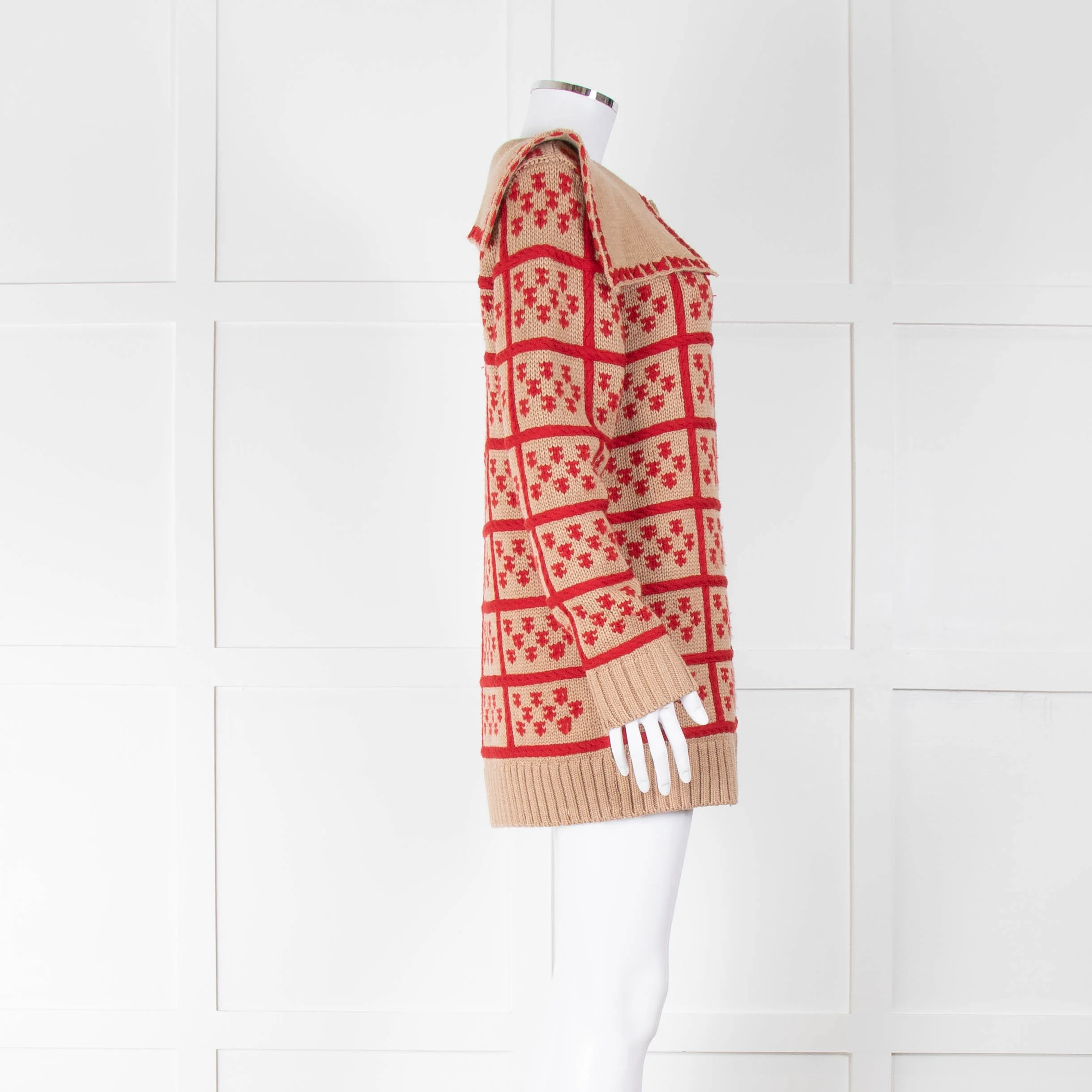 Shrimps Eric Camel and Red Cardigan With Oversized Collar - Image 2
