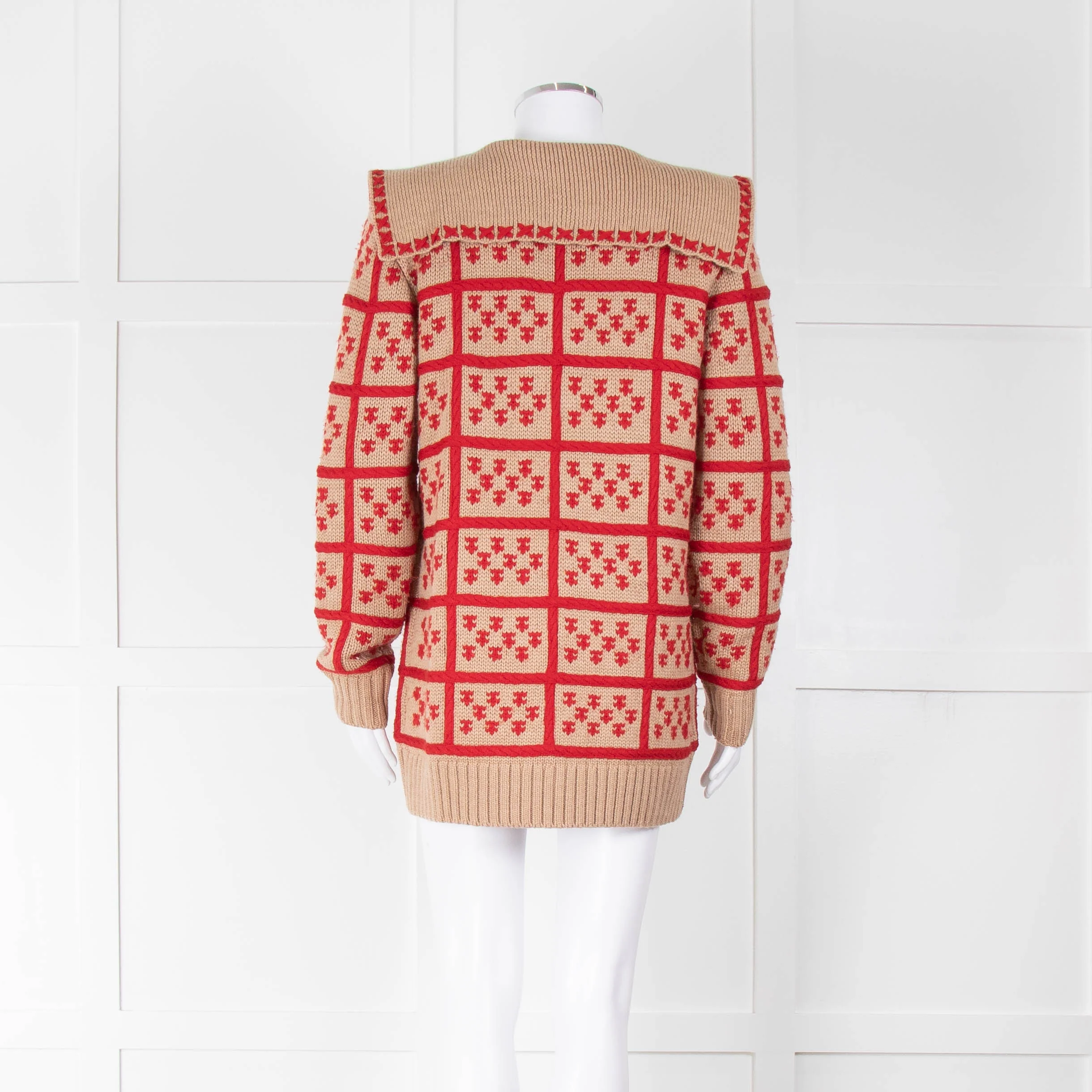 Shrimps Eric Camel and Red Cardigan With Oversized Collar - Image 3