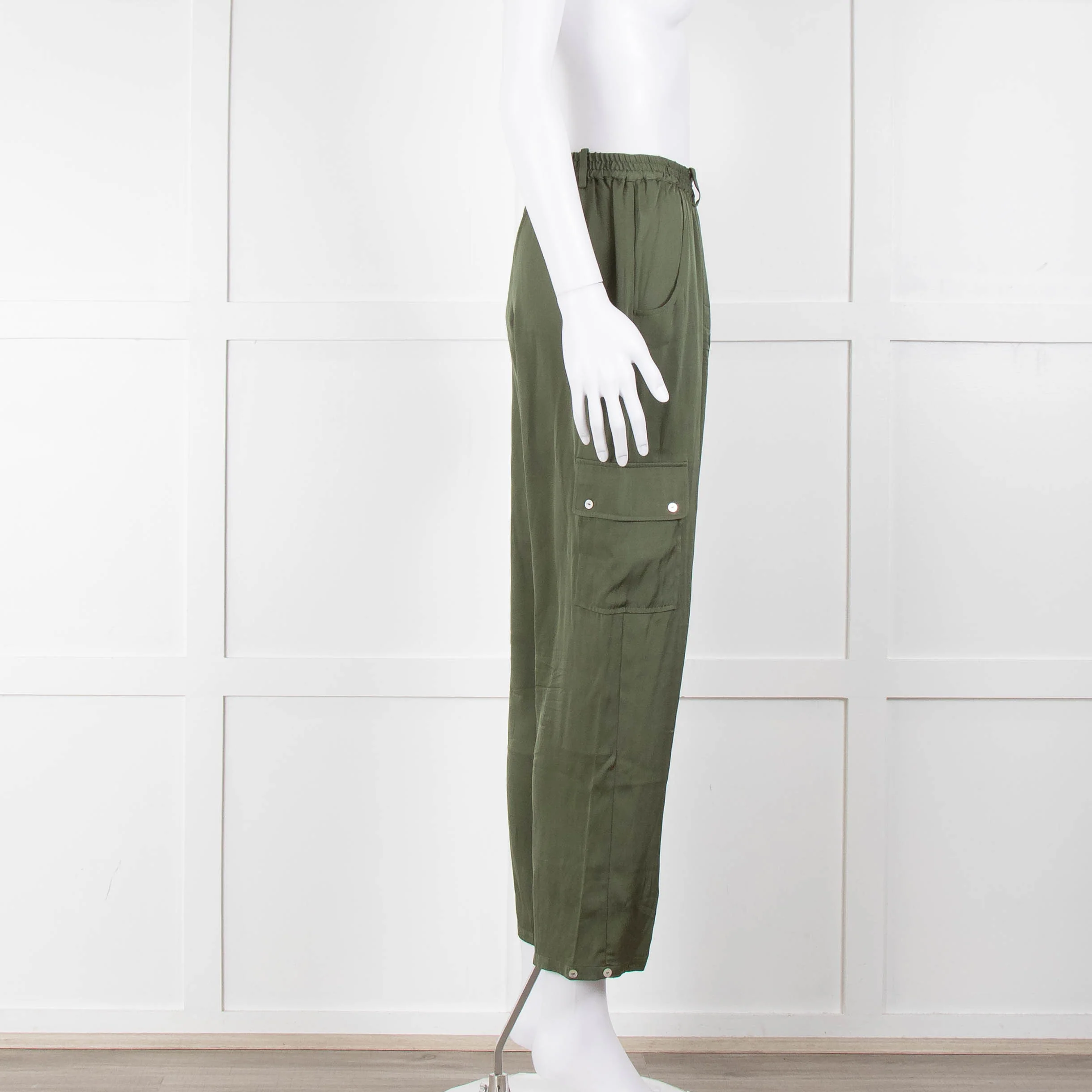 Silk95Five Khaki Green Silk Cargo Trousers - Image 3