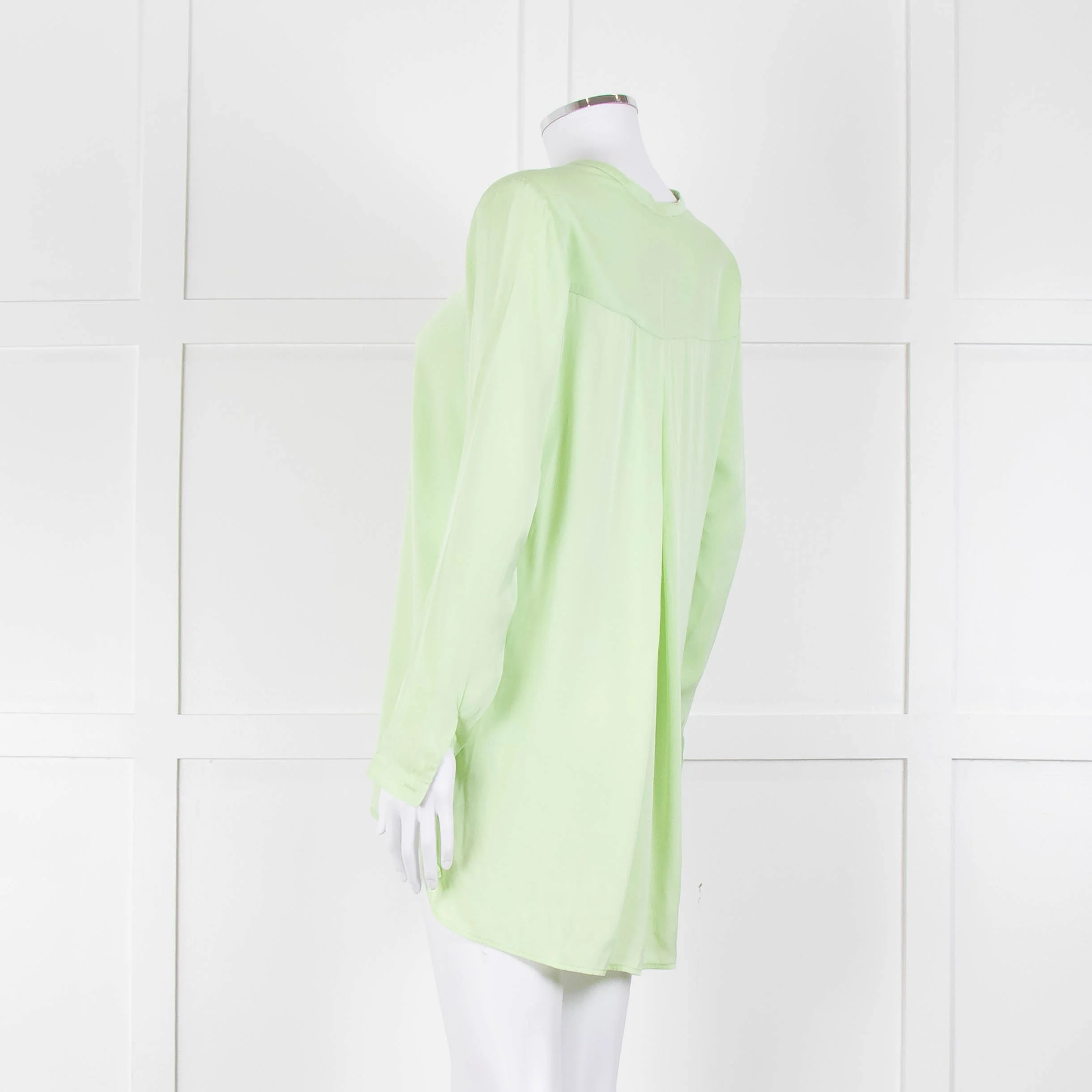 Silk95Five Mint Green Collarless Silk Blouse - Image 6