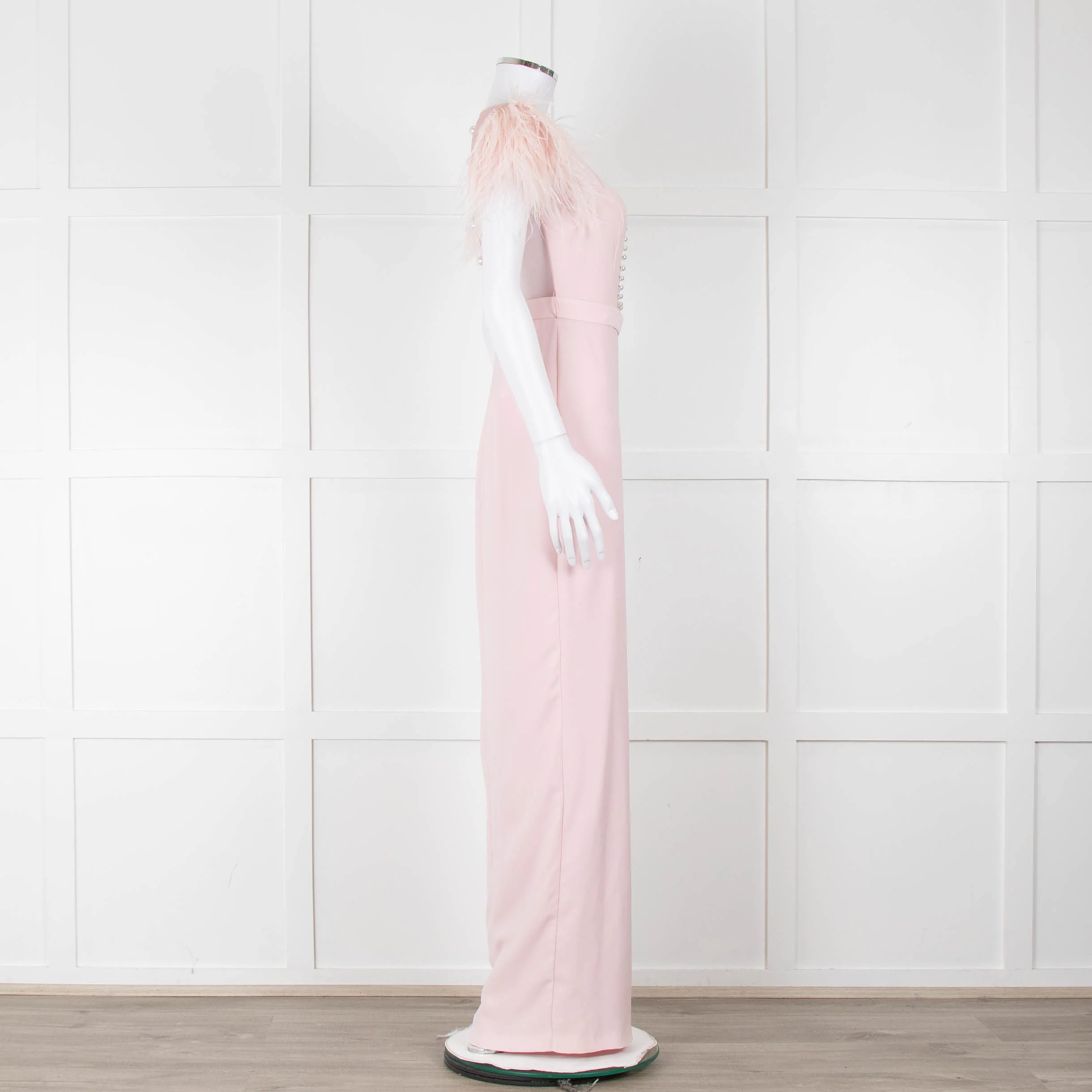 Silvia Navarro Landon Pink Long Dress With Pink Feather Shoulders - Image 3