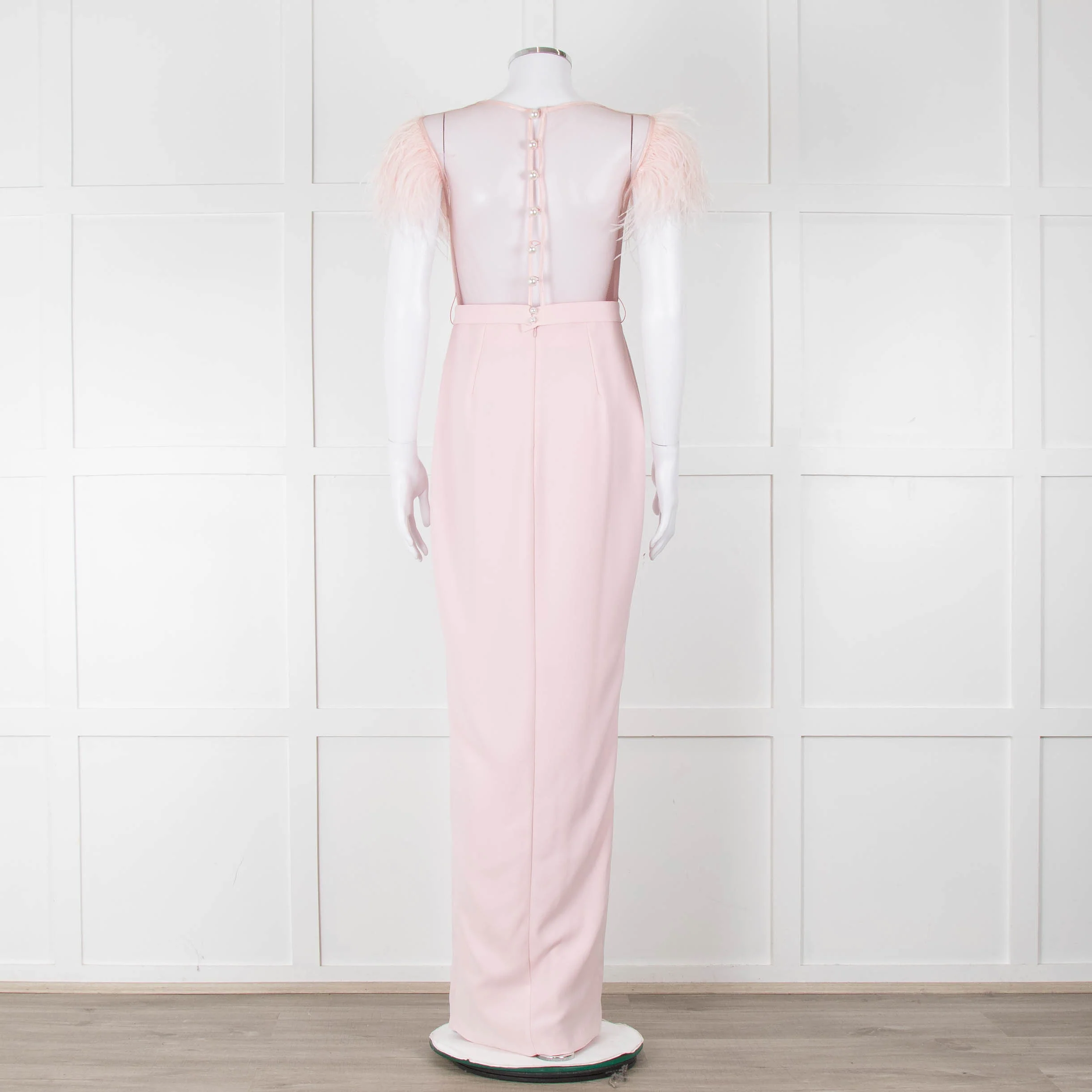 Silvia Navarro Landon Pink Long Dress With Pink Feather Shoulders - Image 5