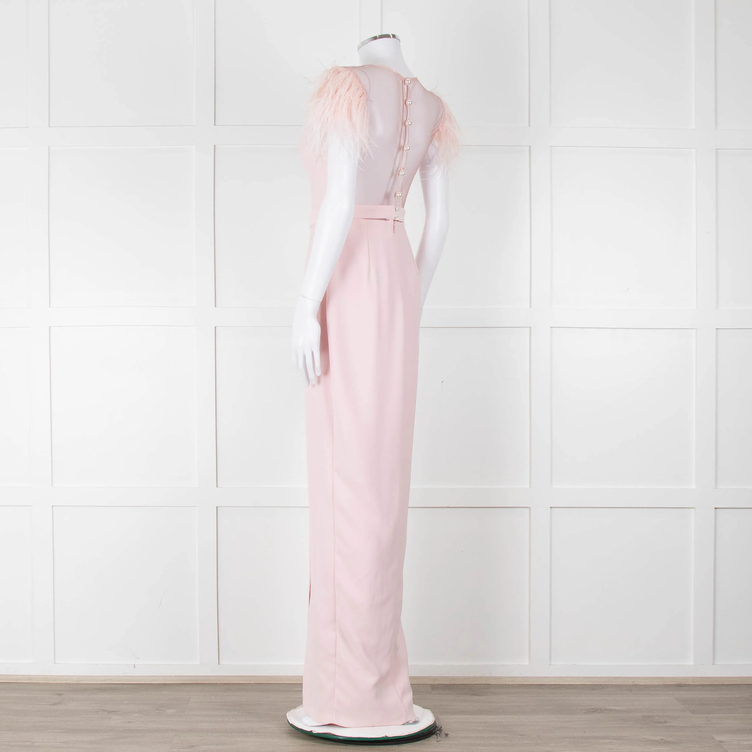 Silvia Navarro Landon Pink Long Dress With Pink Feather Shoulders - Image 6