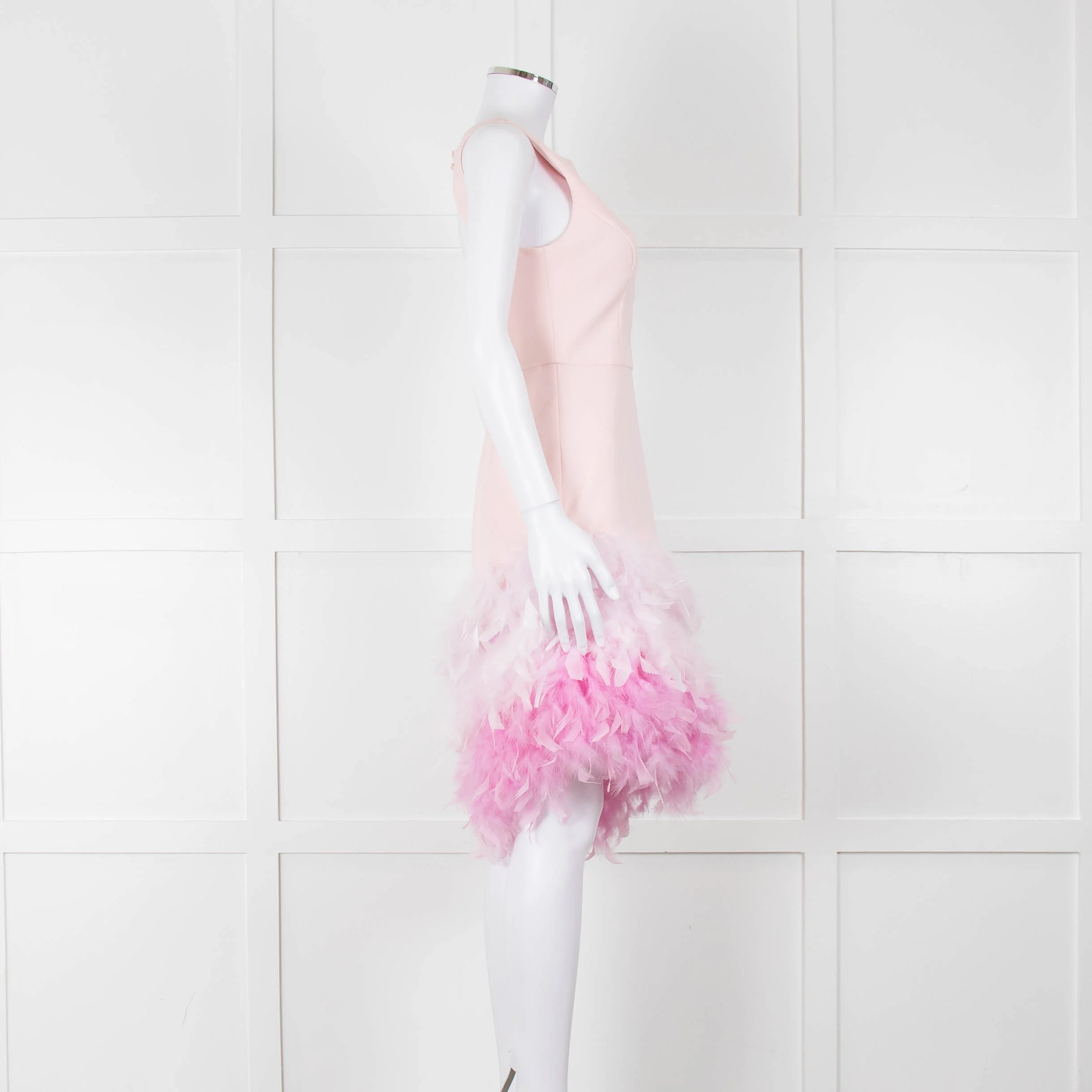 Silvia Navarro Pink Shift Dress With Graduated Pink Feather Hem - Image 3