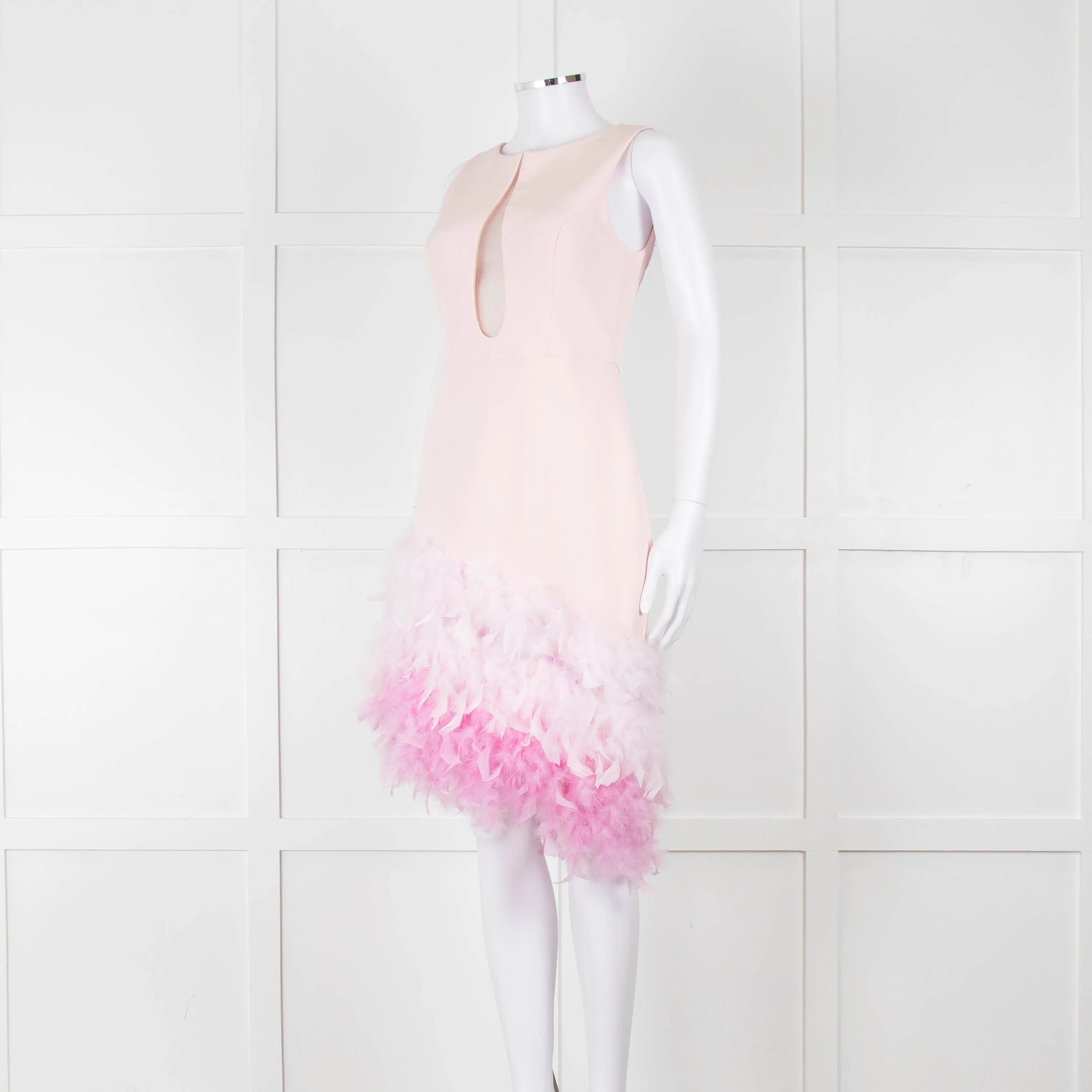 Silvia Navarro Pink Shift Dress With Graduated Pink Feather Hem - Image 8