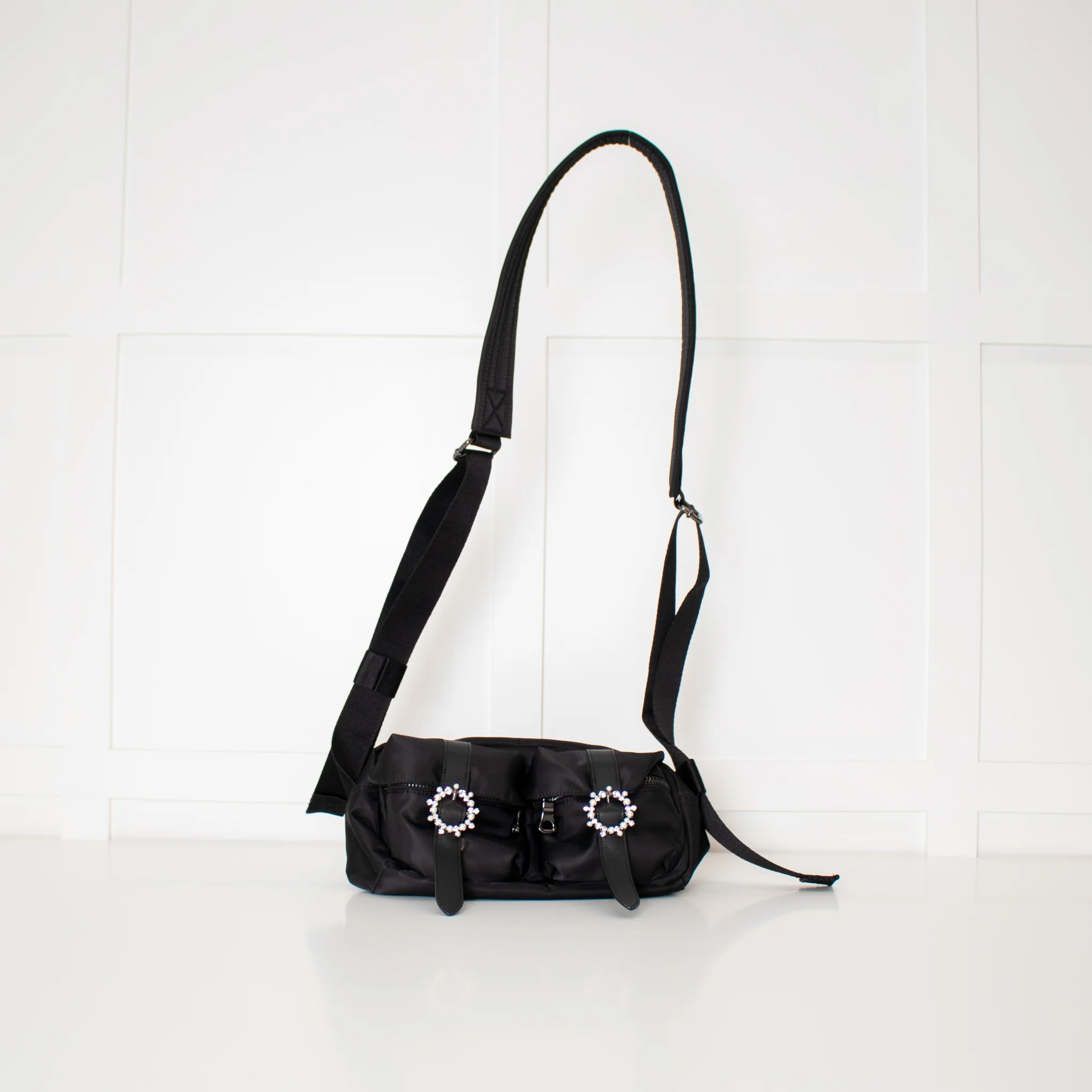 Simone Rocha Black Nylon Bag with Crystal & Pearl Buckles - Image 6