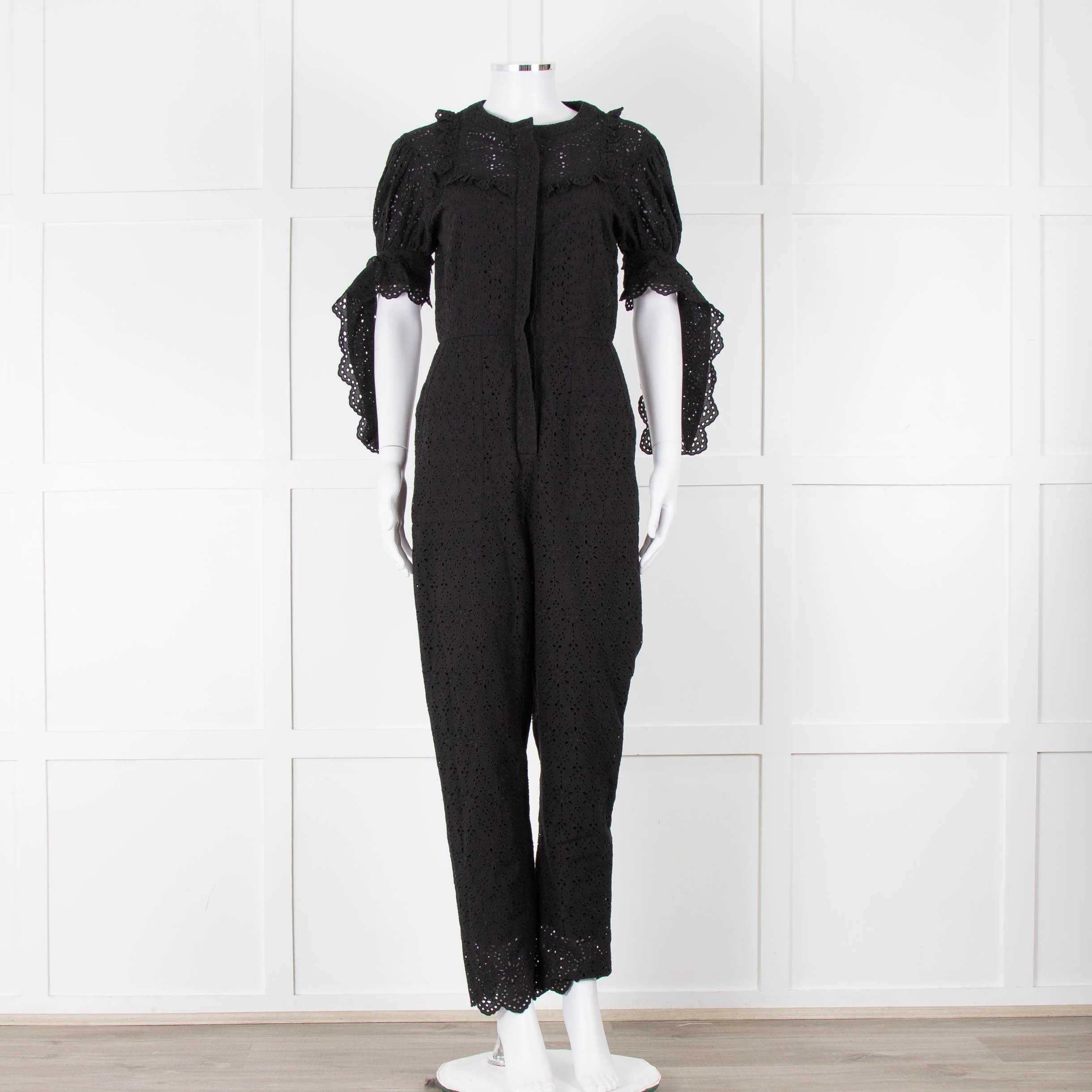 SIR Black Cotton Broderie Anglaise Jumpsuit