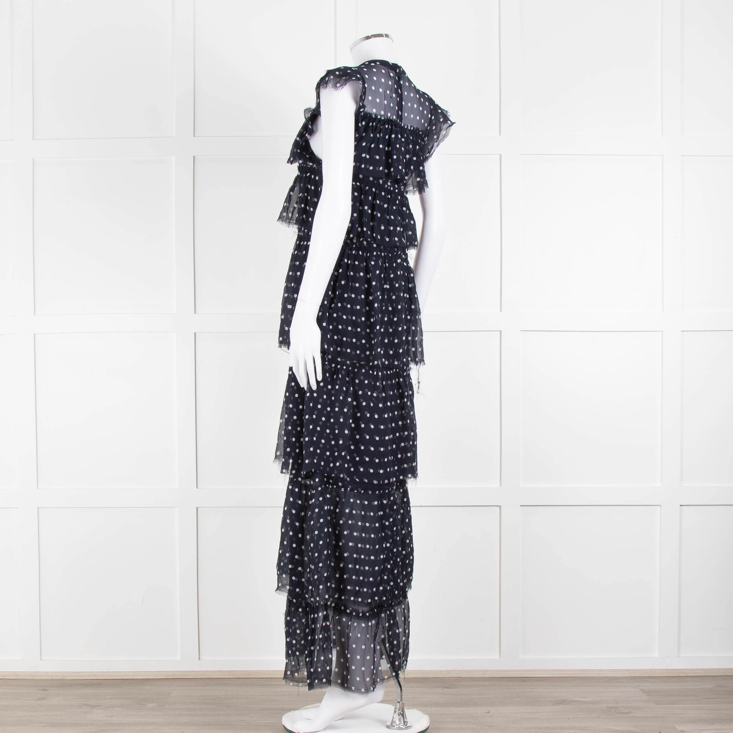 SIR Navy White Polka Dot Sleeveless Ruffled Maxi Dress - Image 6