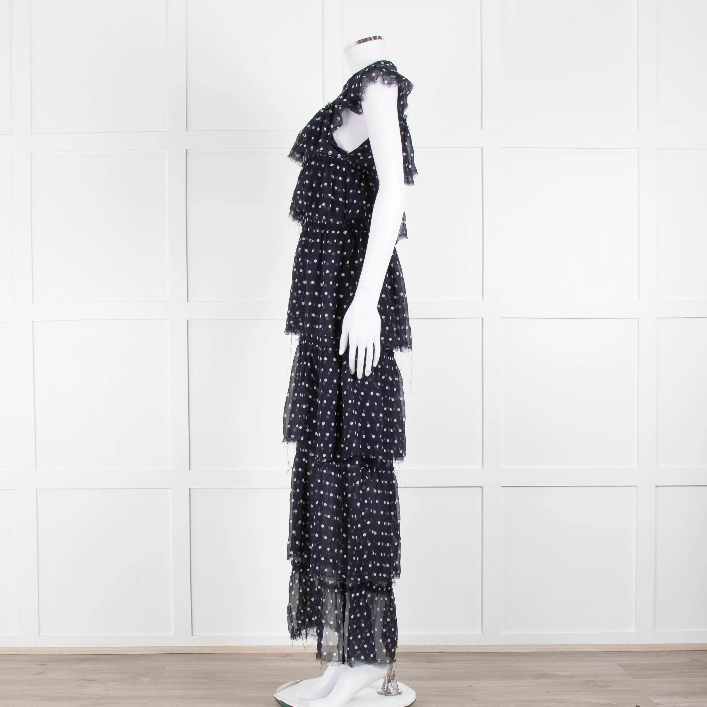 SIR Navy White Polka Dot Sleeveless Ruffled Maxi Dress - Image 7