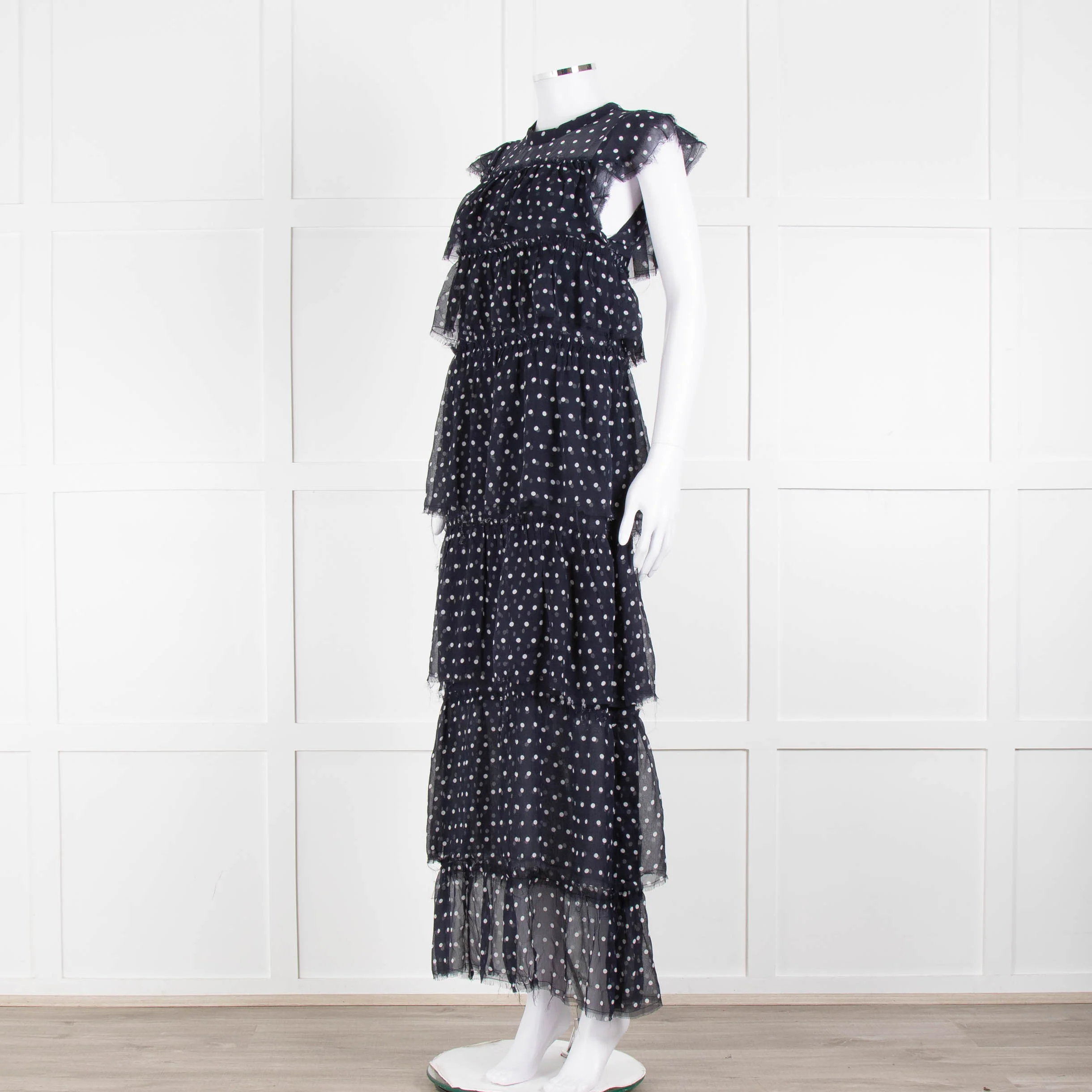 SIR Navy White Polka Dot Sleeveless Ruffled Maxi Dress - Image 8