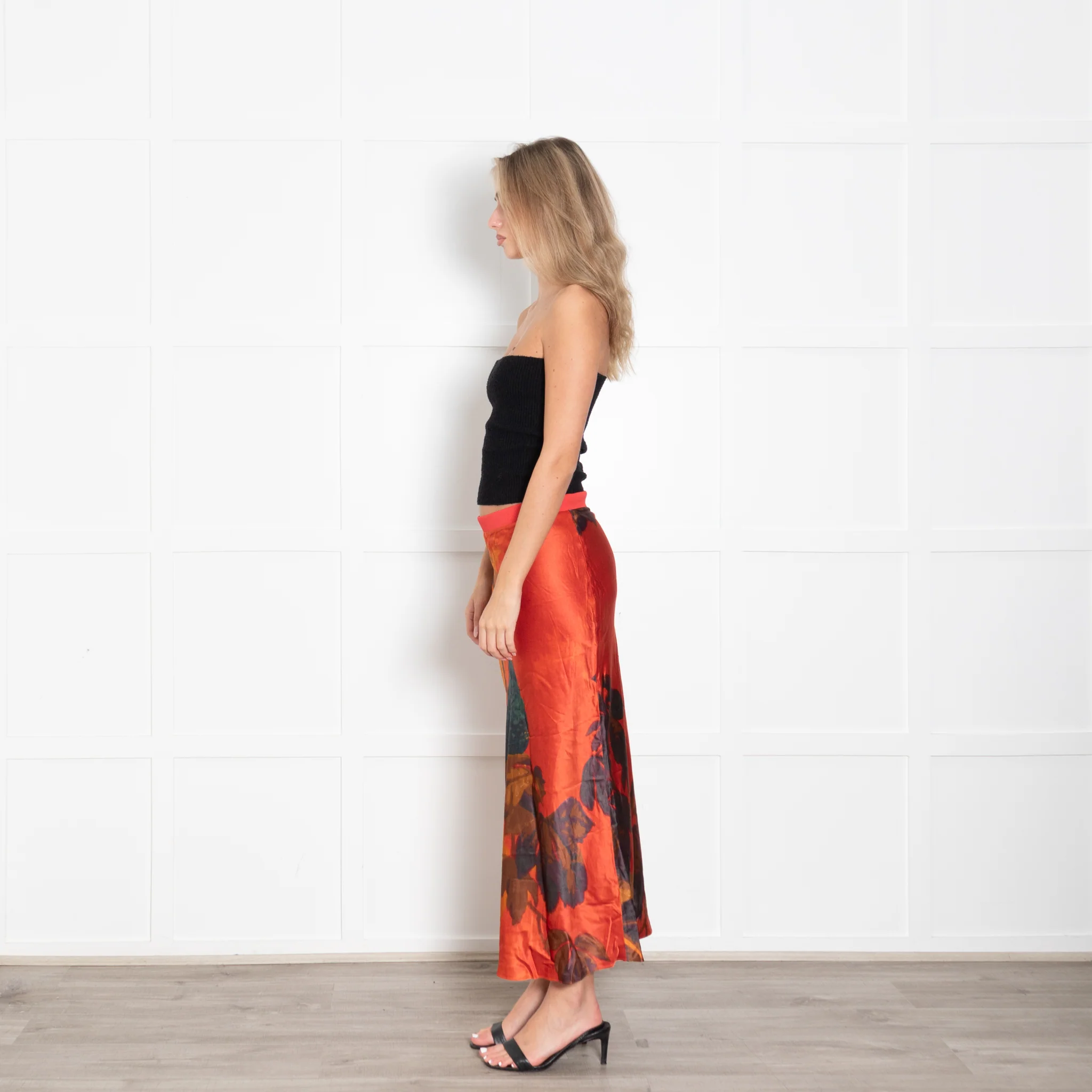 SIR Orange Print Silk Maxi Skirt - Image 4