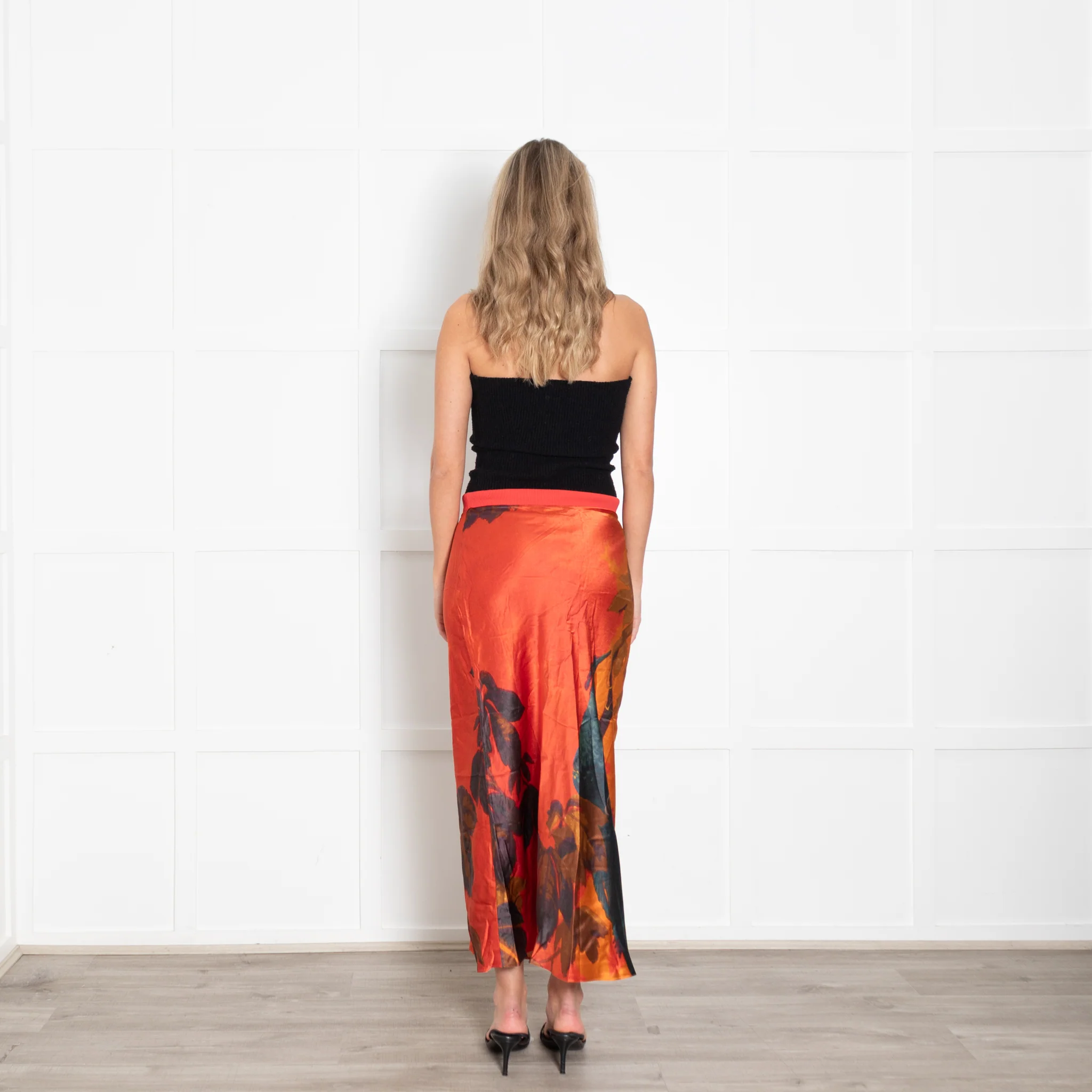 SIR Orange Print Silk Maxi Skirt - Image 5