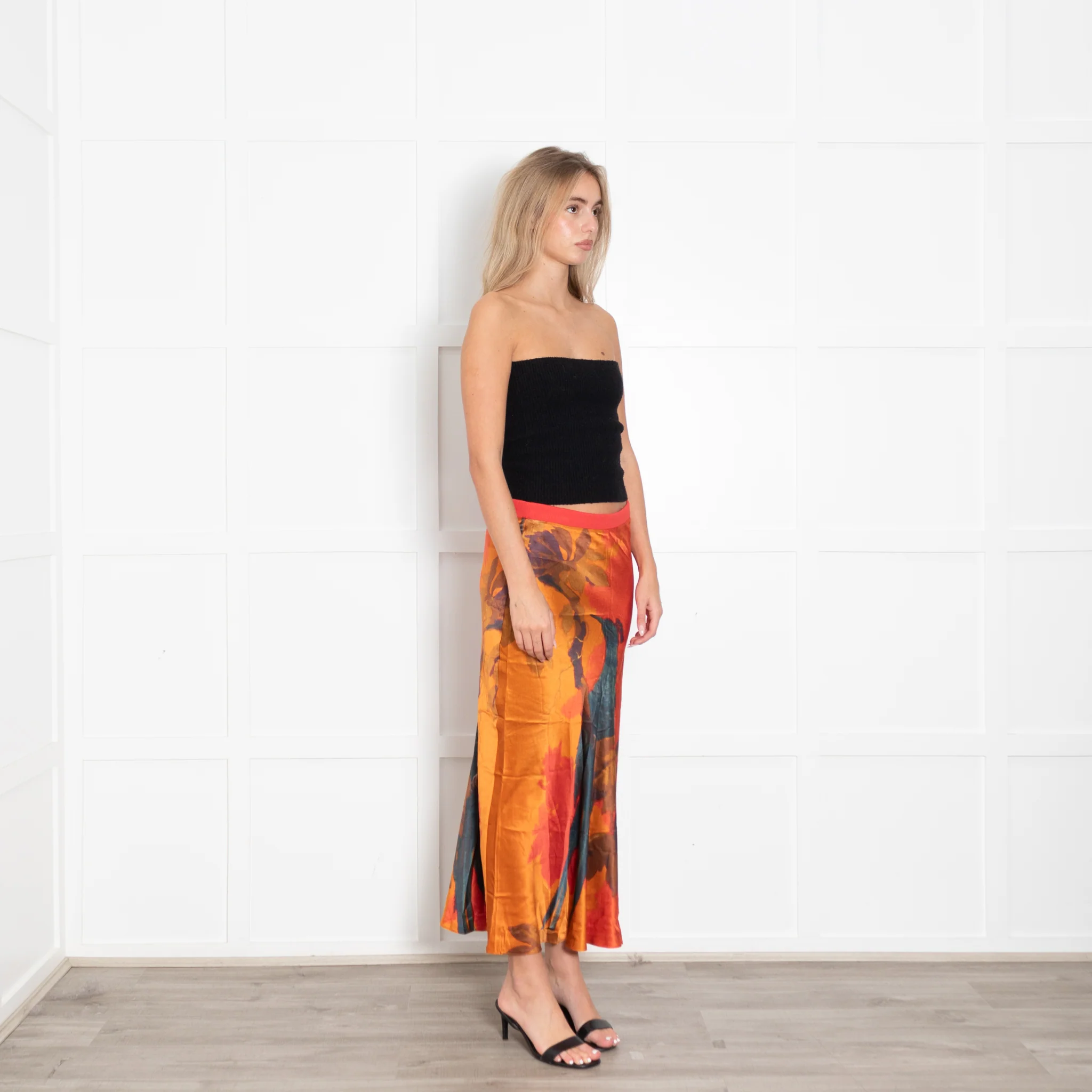 SIR Orange Print Silk Maxi Skirt - Image 7