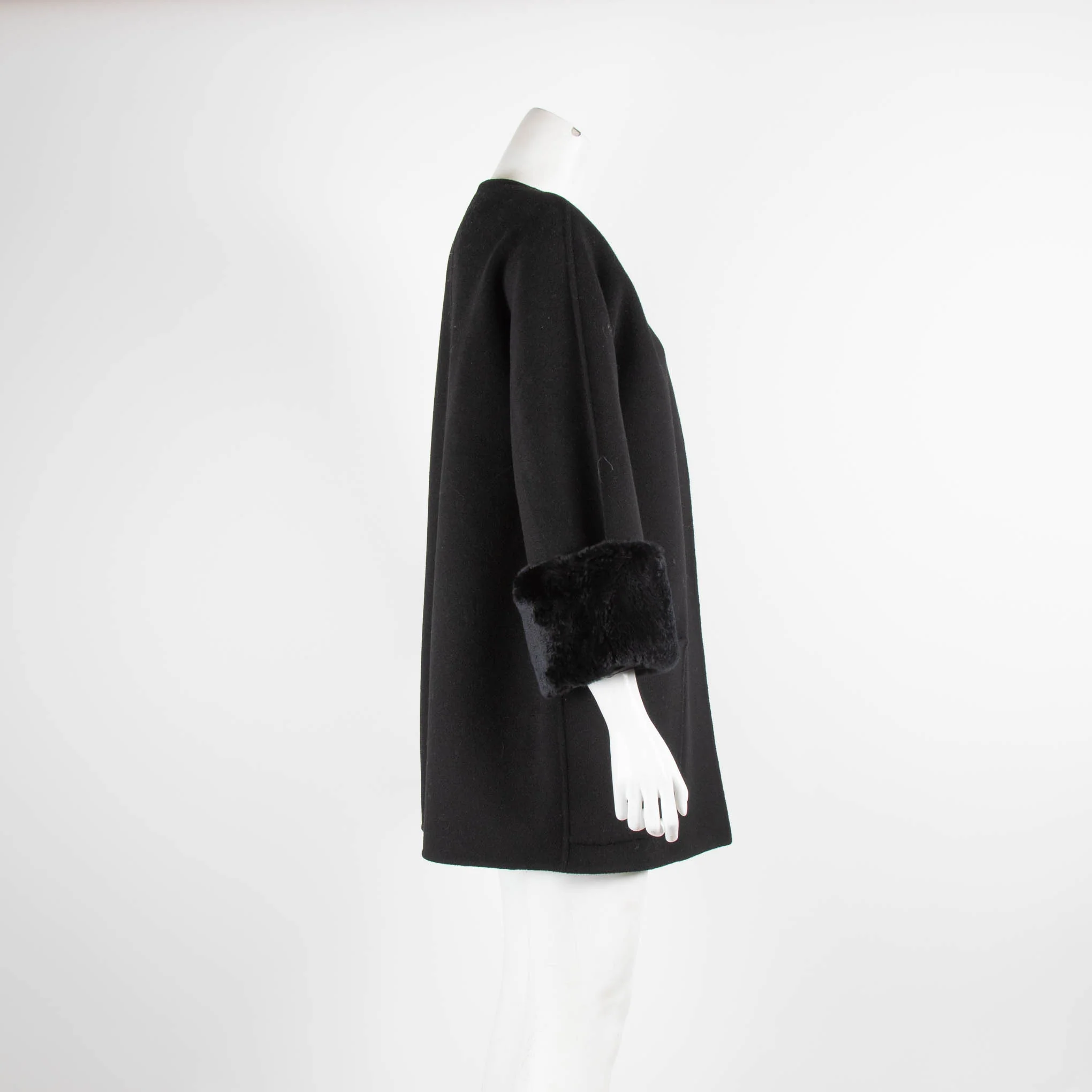 Siren Song Black Frock Coat with Fur Cuffs - Image 2