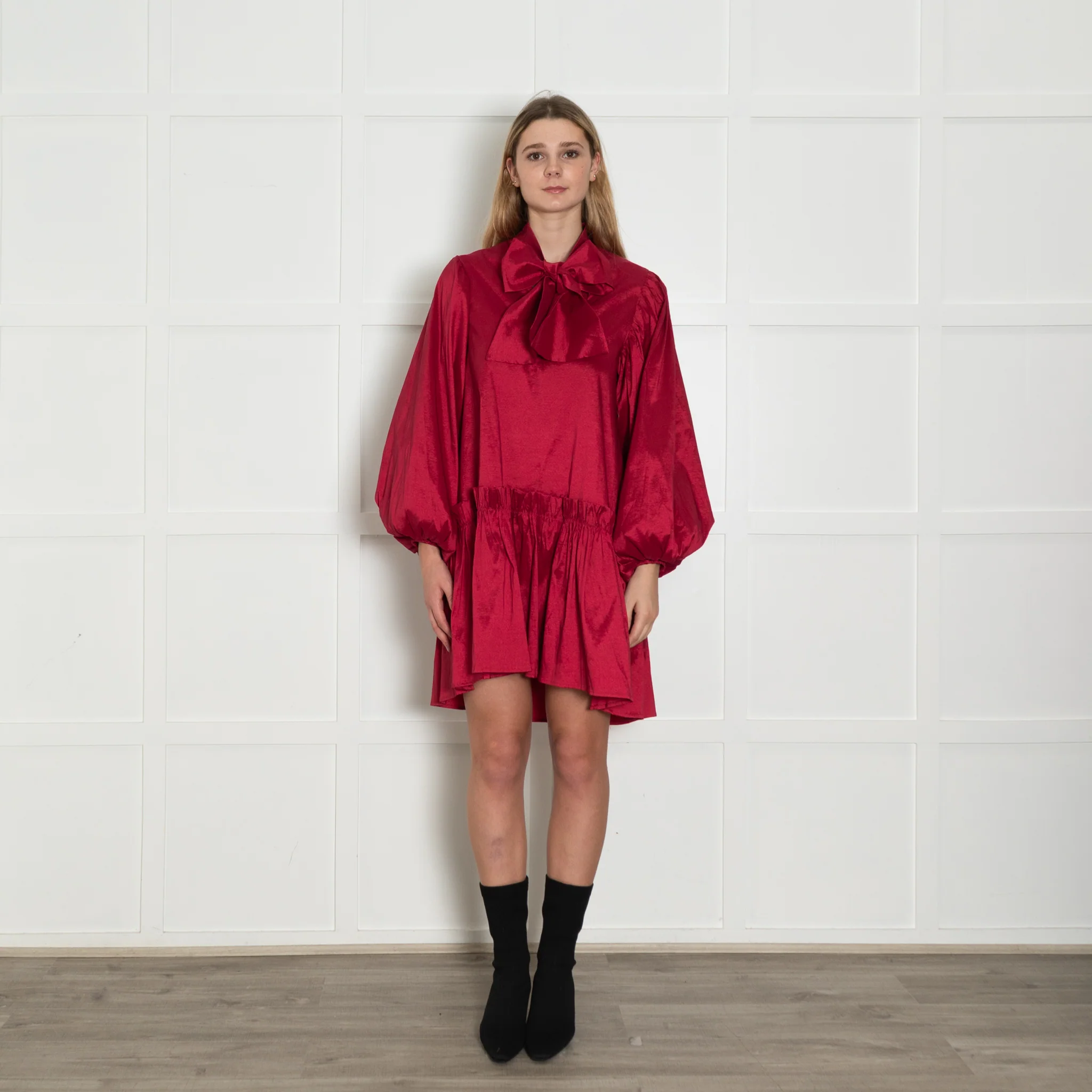 Sister Jane Red Tiered Puff Sleeve Short Dress