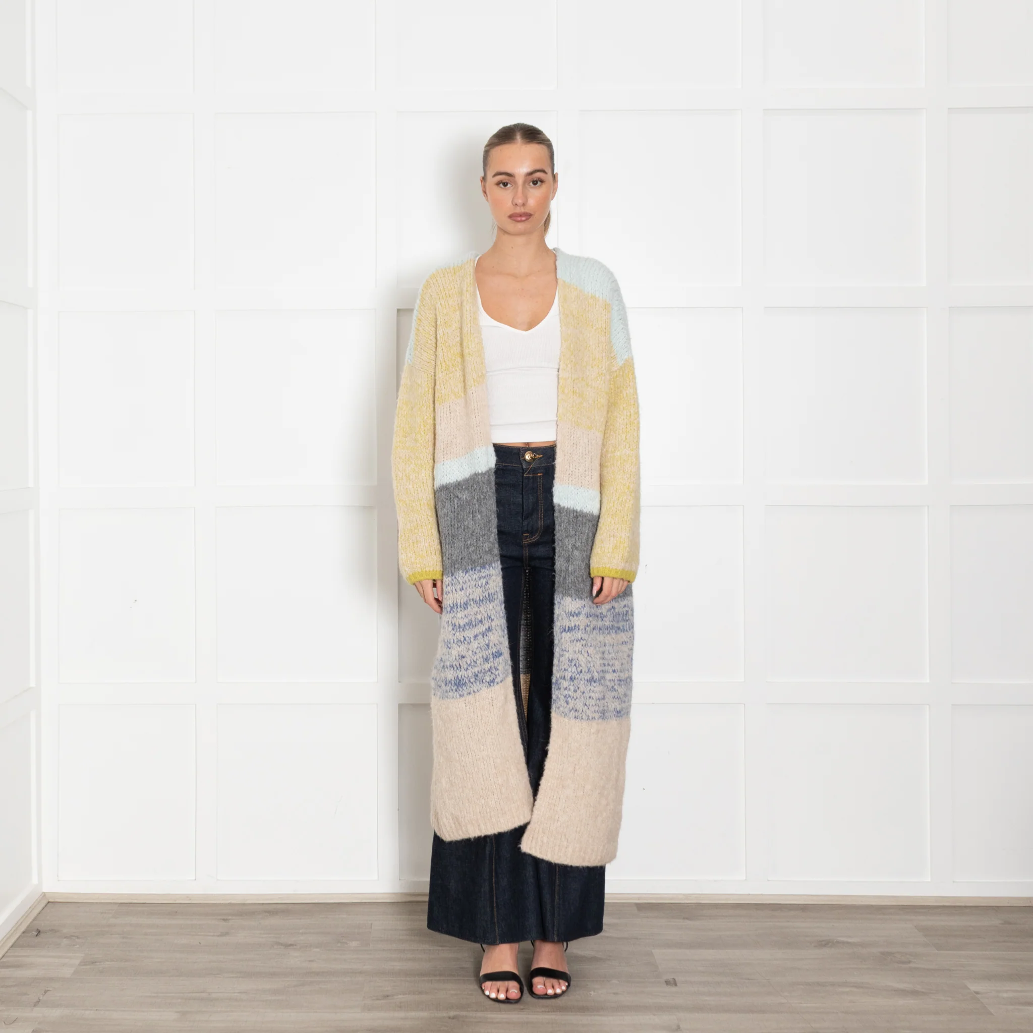 Sita Murt Yellow/Blue/Beige Mohair Mix Long Cardigan