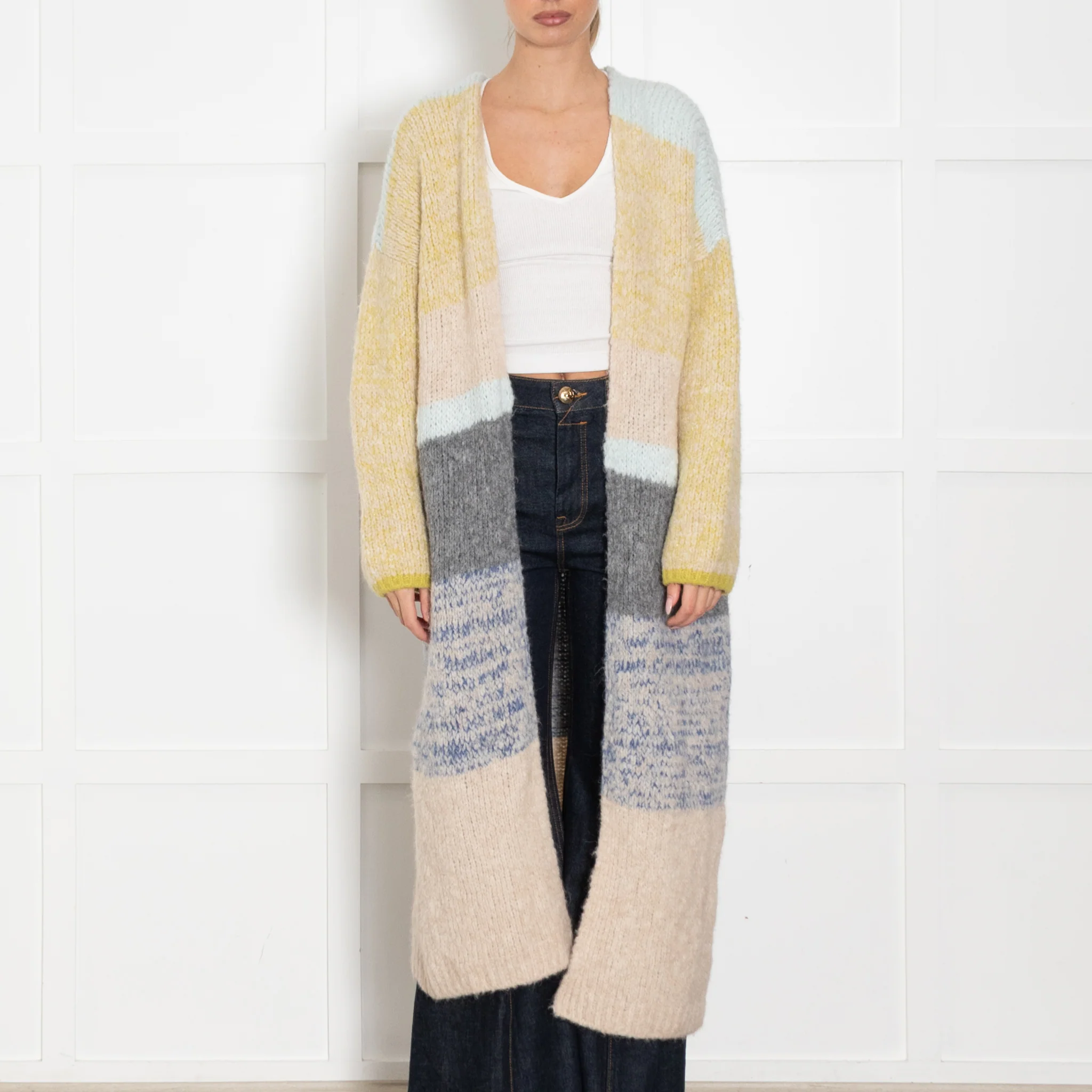 Sita Murt Yellow/Blue/Beige Mohair Mix Long Cardigan - Image 2