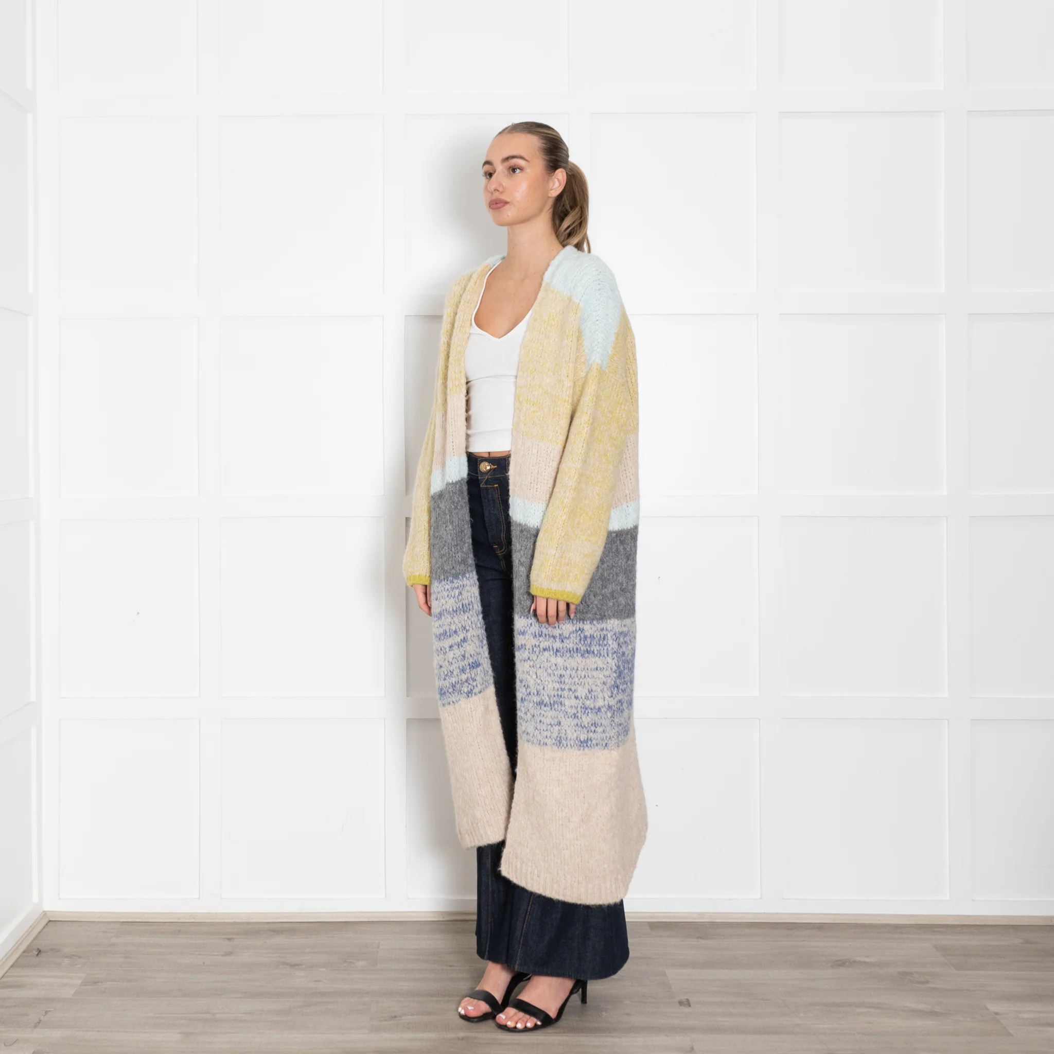 Sita Murt Yellow/Blue/Beige Mohair Mix Long Cardigan - Image 3