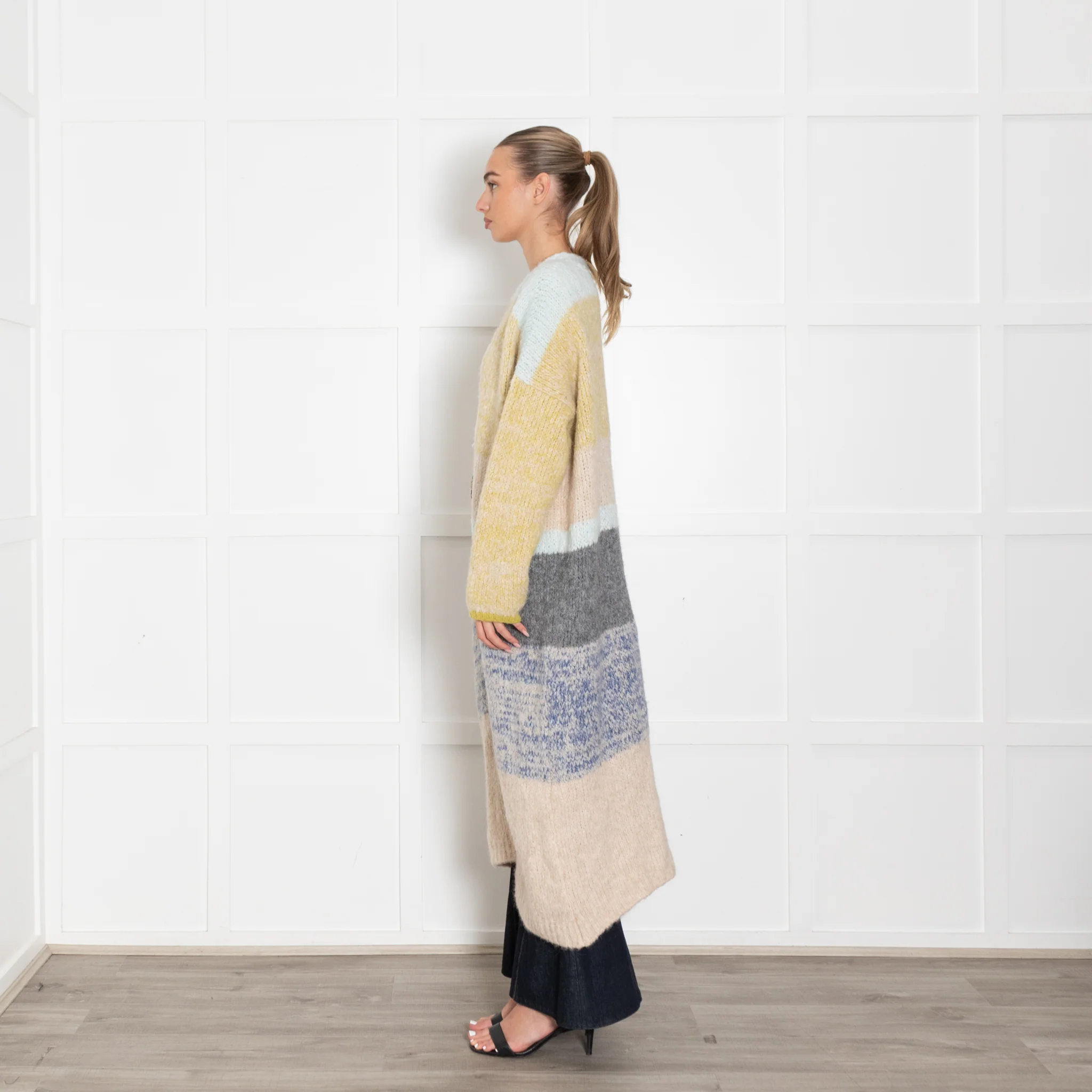 Sita Murt Yellow/Blue/Beige Mohair Mix Long Cardigan - Image 4