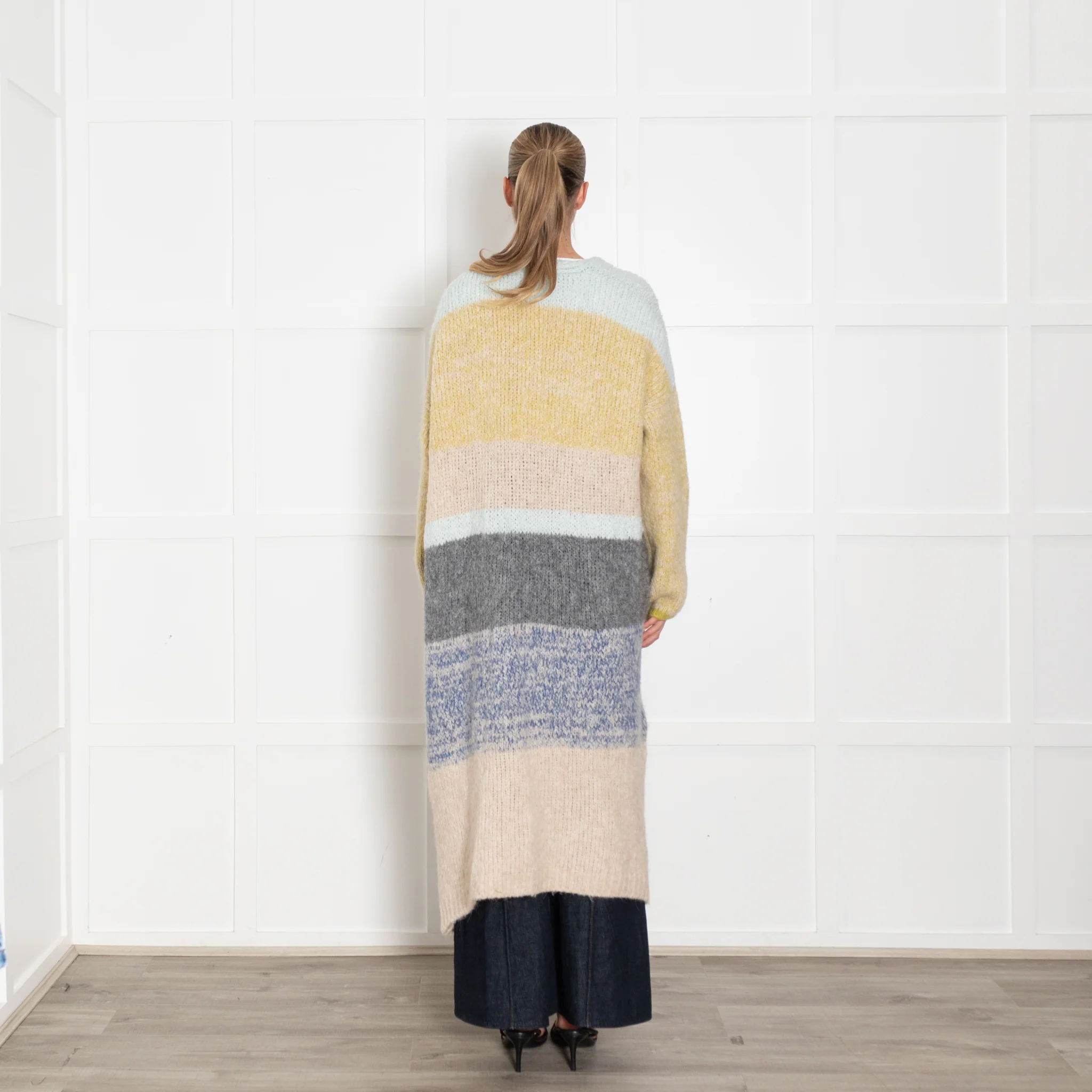 Sita Murt Yellow/Blue/Beige Mohair Mix Long Cardigan - Image 5