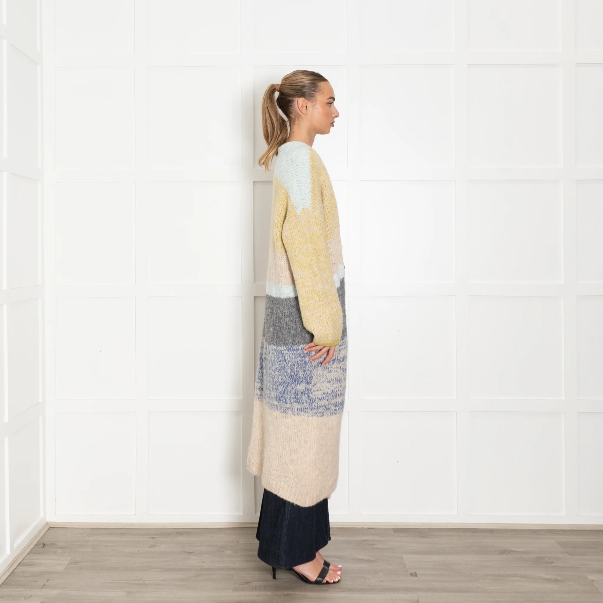 Sita Murt Yellow/Blue/Beige Mohair Mix Long Cardigan - Image 6