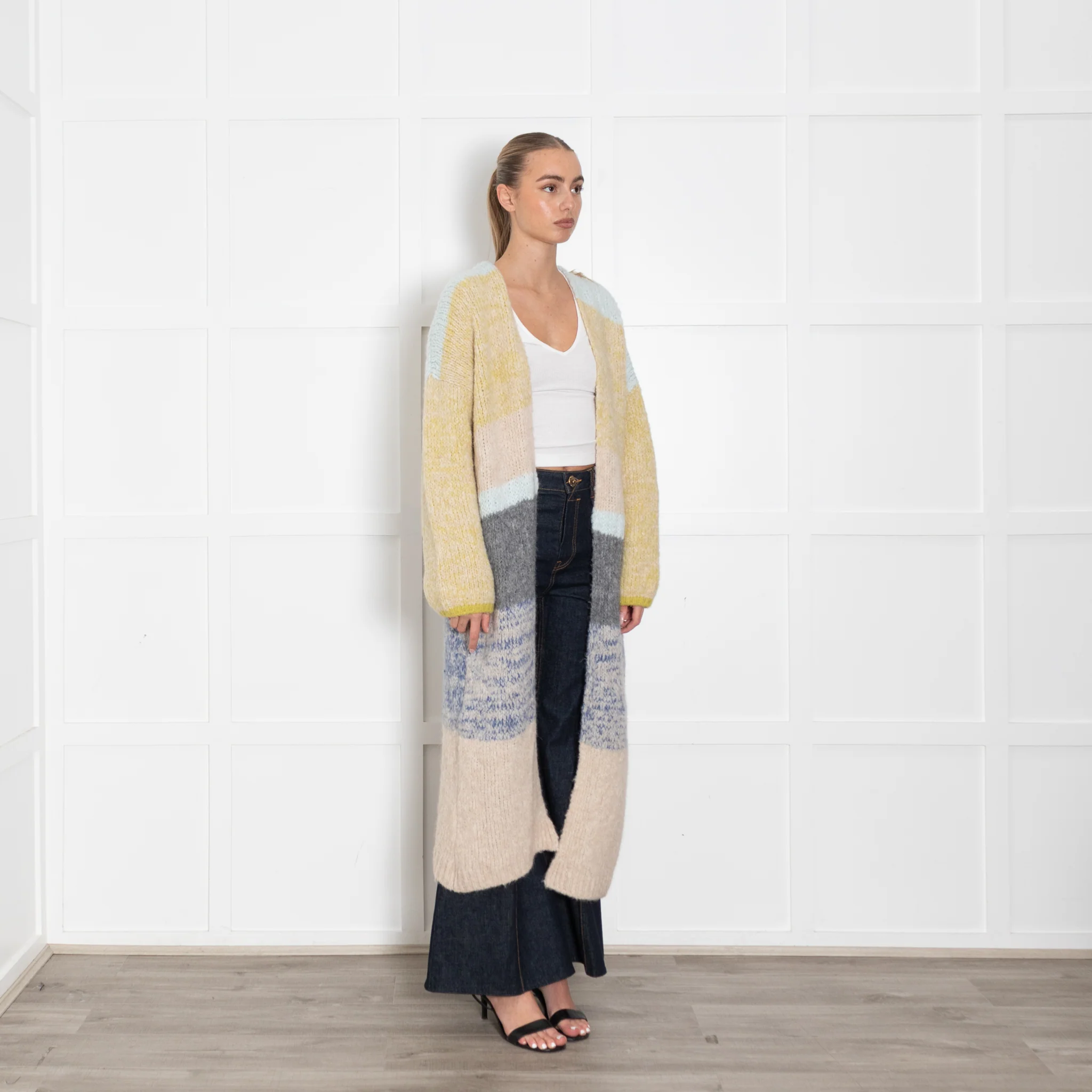Sita Murt Yellow/Blue/Beige Mohair Mix Long Cardigan - Image 7