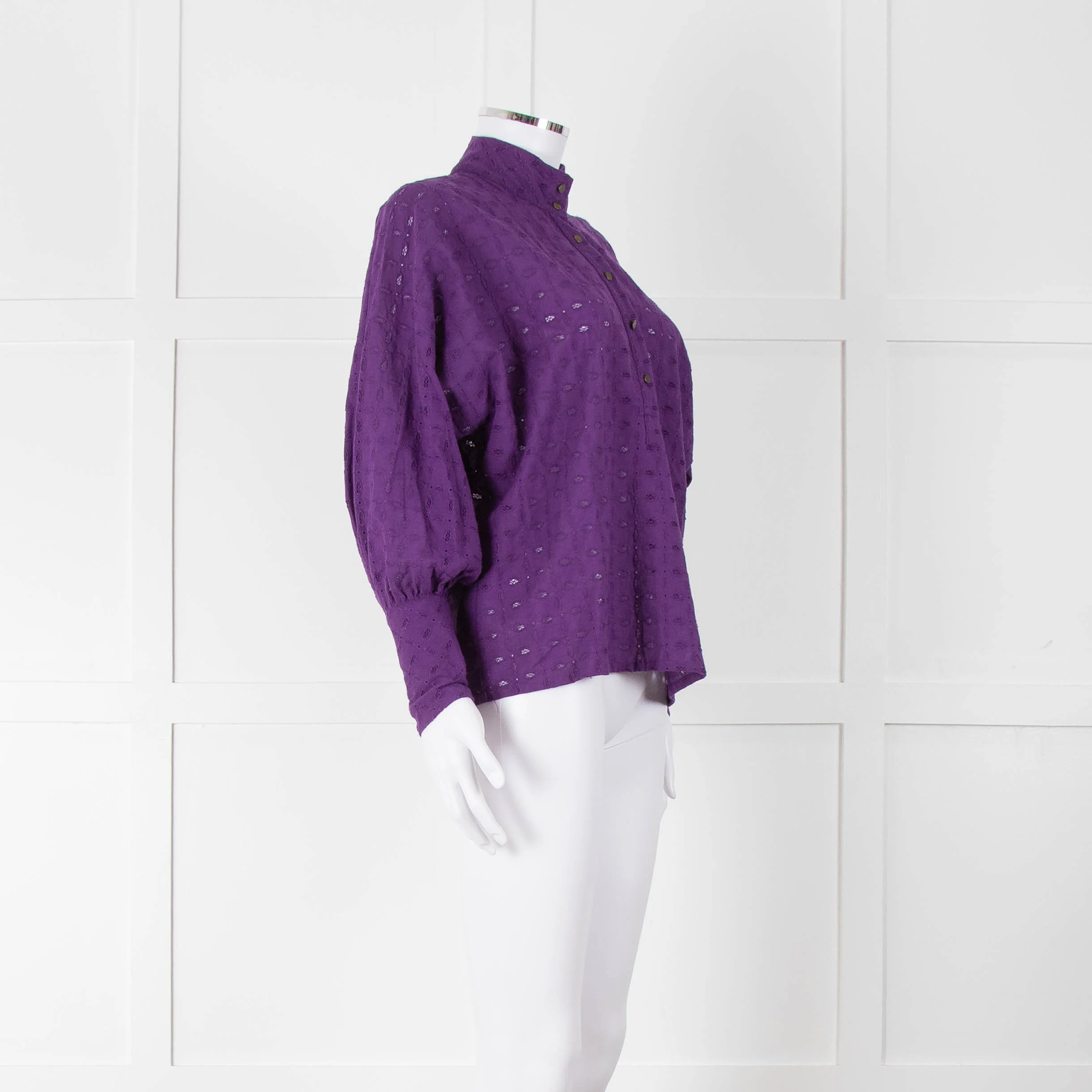 Six Soeurs Purple Broderie High Neck Blouse - Image 2