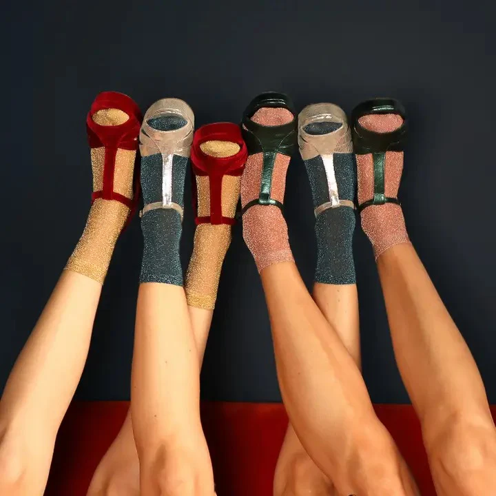 Sixton London Rio Trio of Sparkle Socks in Royale - Image 4