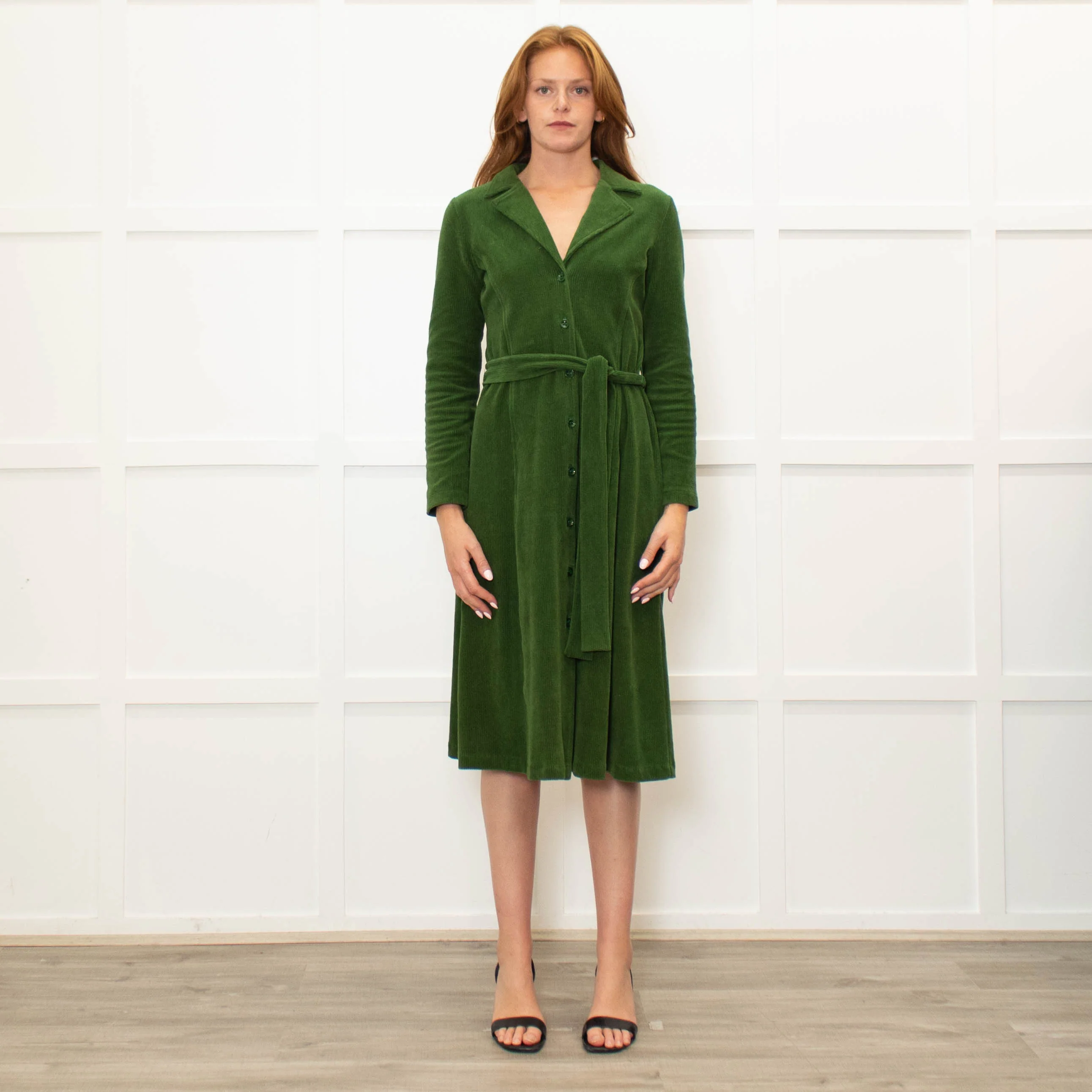 Siyu Green Corduroy Long Sleeve Dress