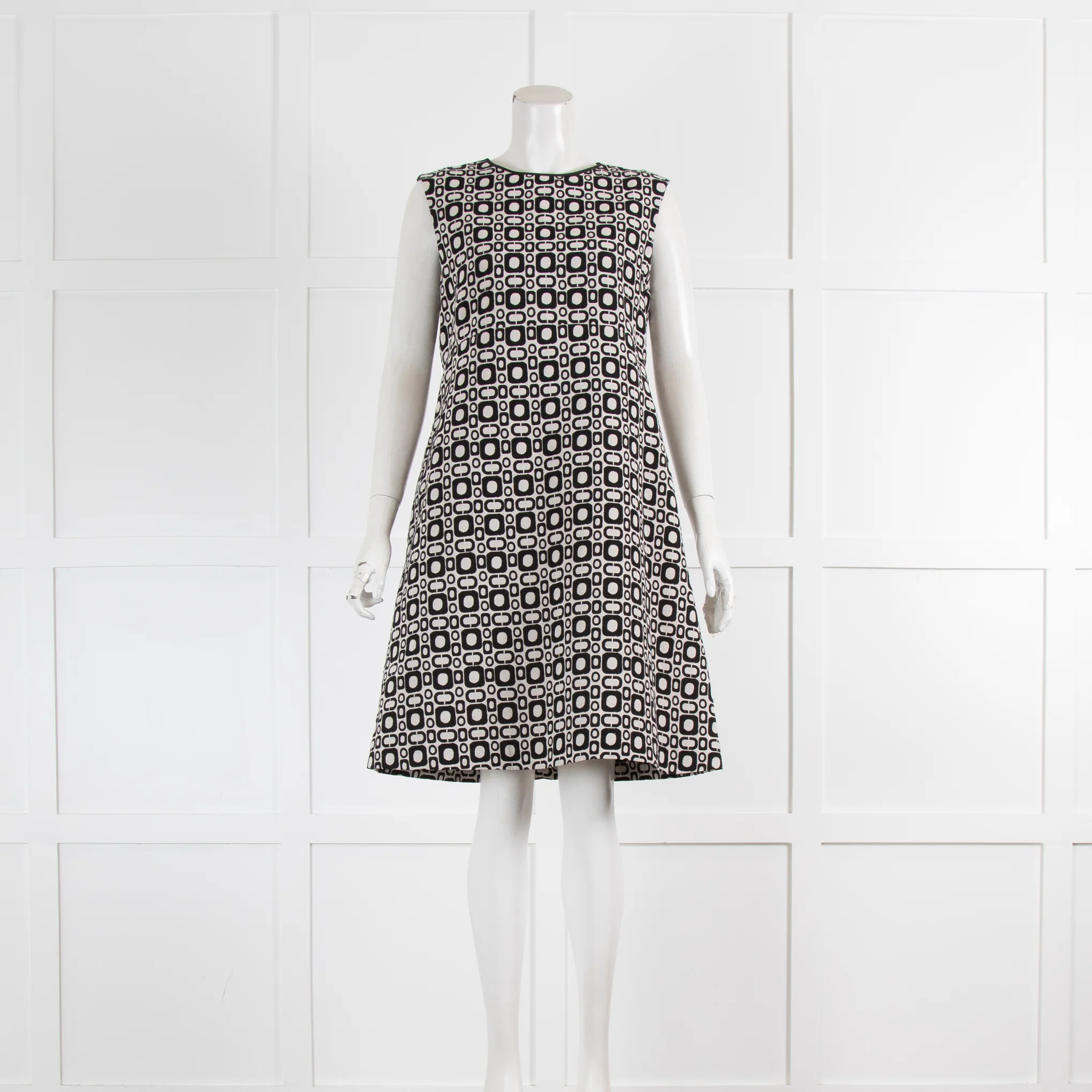 S'Max Mara White Black Retro Print Sleeveless Dress