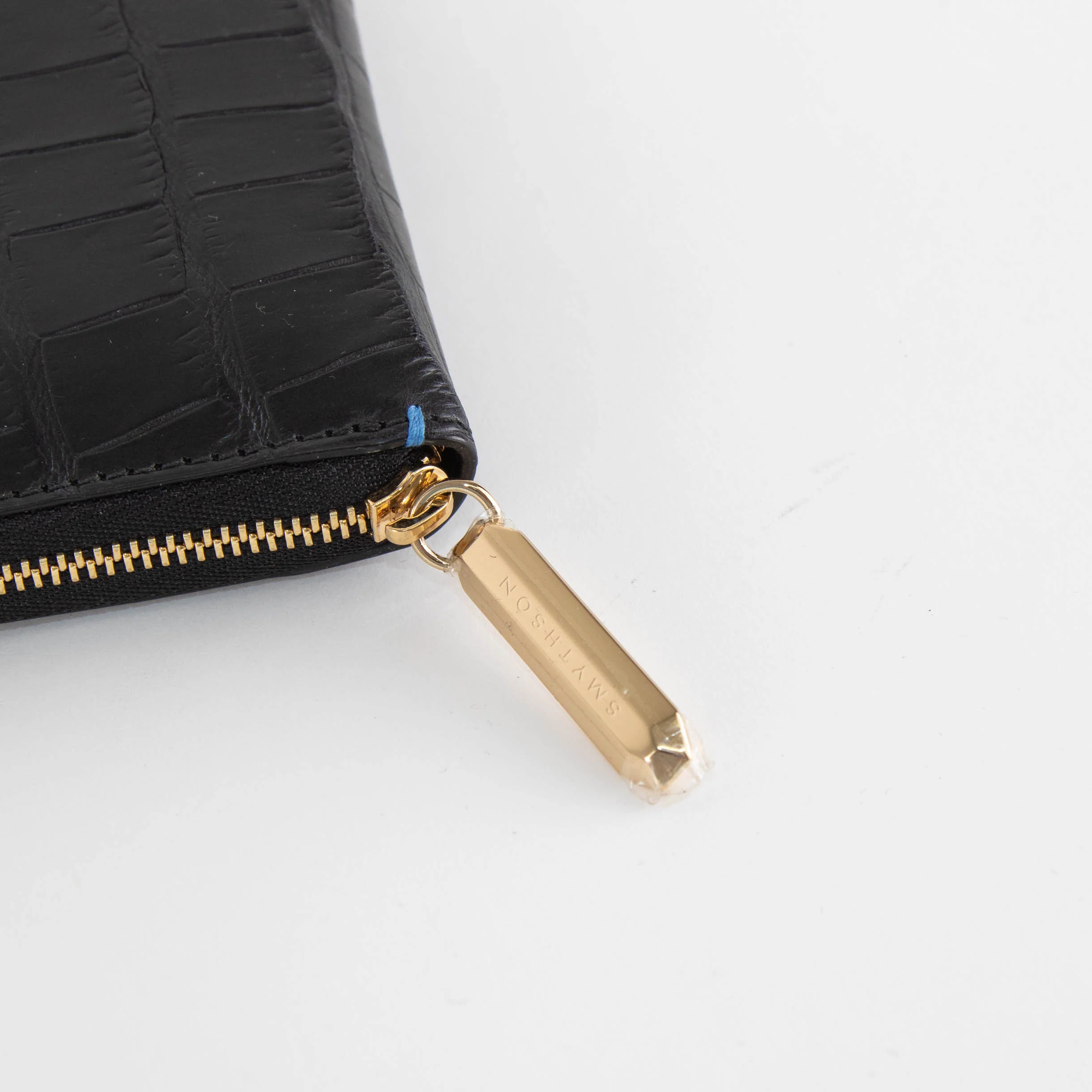 Smythson Black Croc Embossed Leather Zip Around Wallet - Image 4
